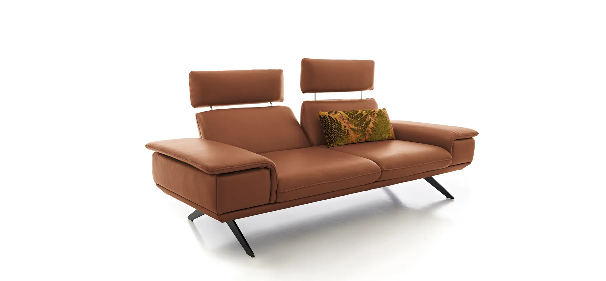 Sofa - 2,5-Sitzer, Kopfstütze/Armlehne verstellbar, Leder, Braungrün