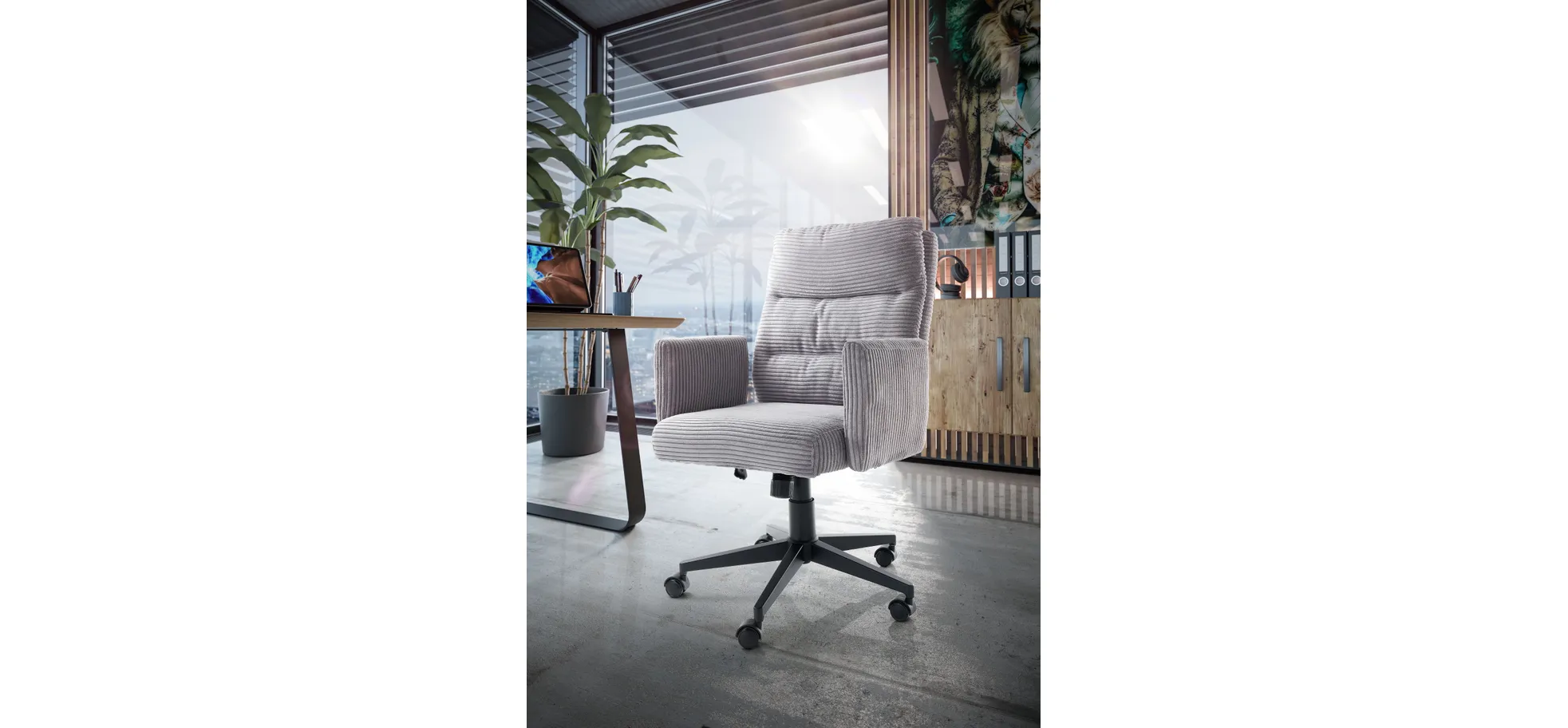 Drehstuhl mit Armlehnen, Cord grau - Darleen