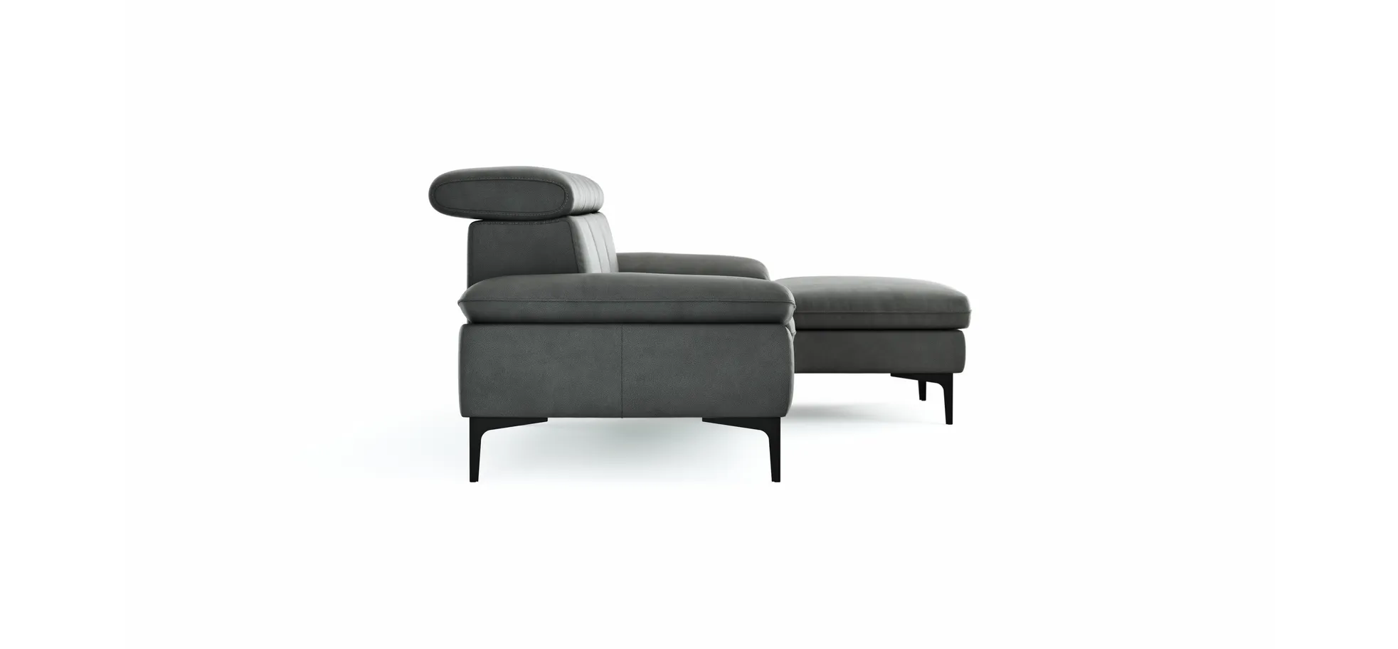 Ecksofa Felipa - 2,5-Sitzer mit Longchair rechts inkl. Kopfteil verstellbar, Leder, Grau