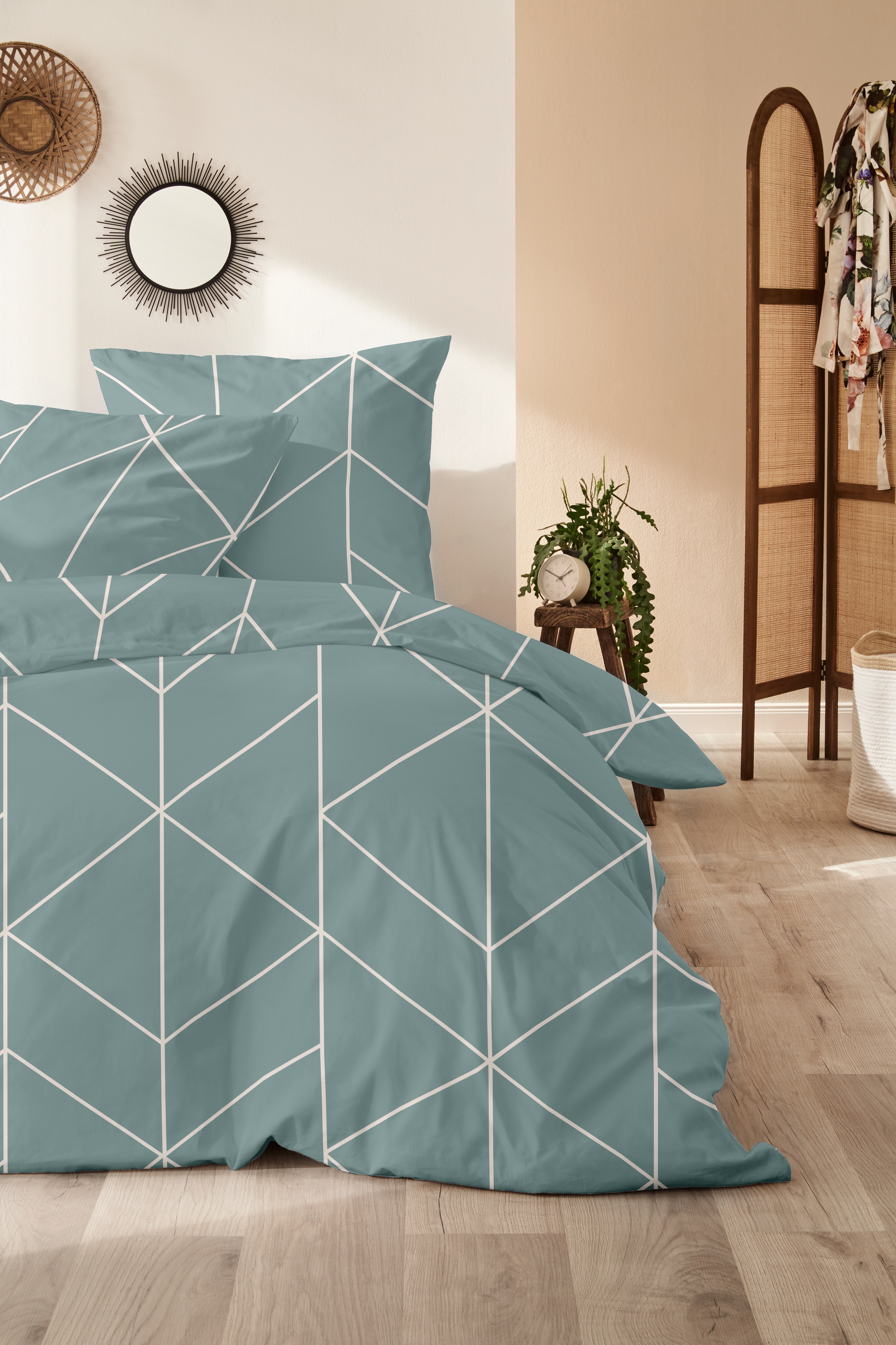 Mako-Satin Bettwäsche - 135x200cm, Raute grün