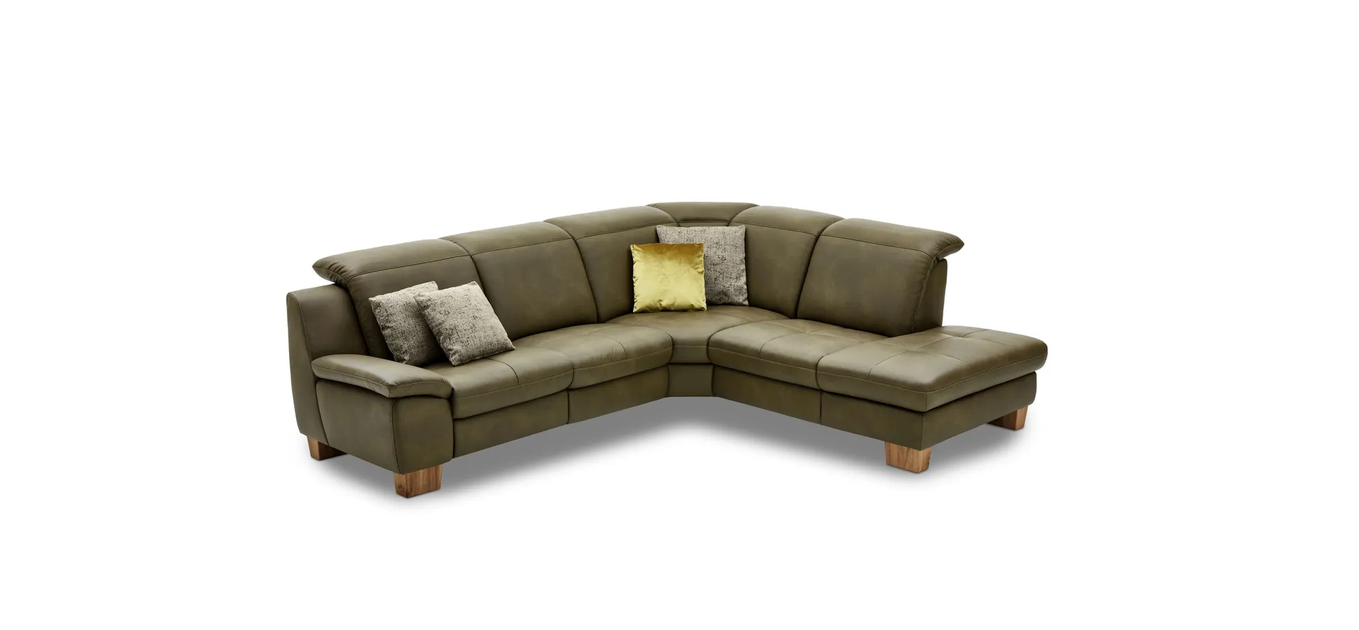 Ecksofa - 2-Sitzer mit Ecke rechts, Leder, Oliv