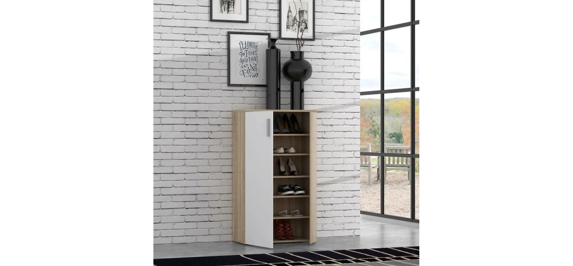 Schuhschrank 2-trg., Sonoma Eiche, weiß - Finlei