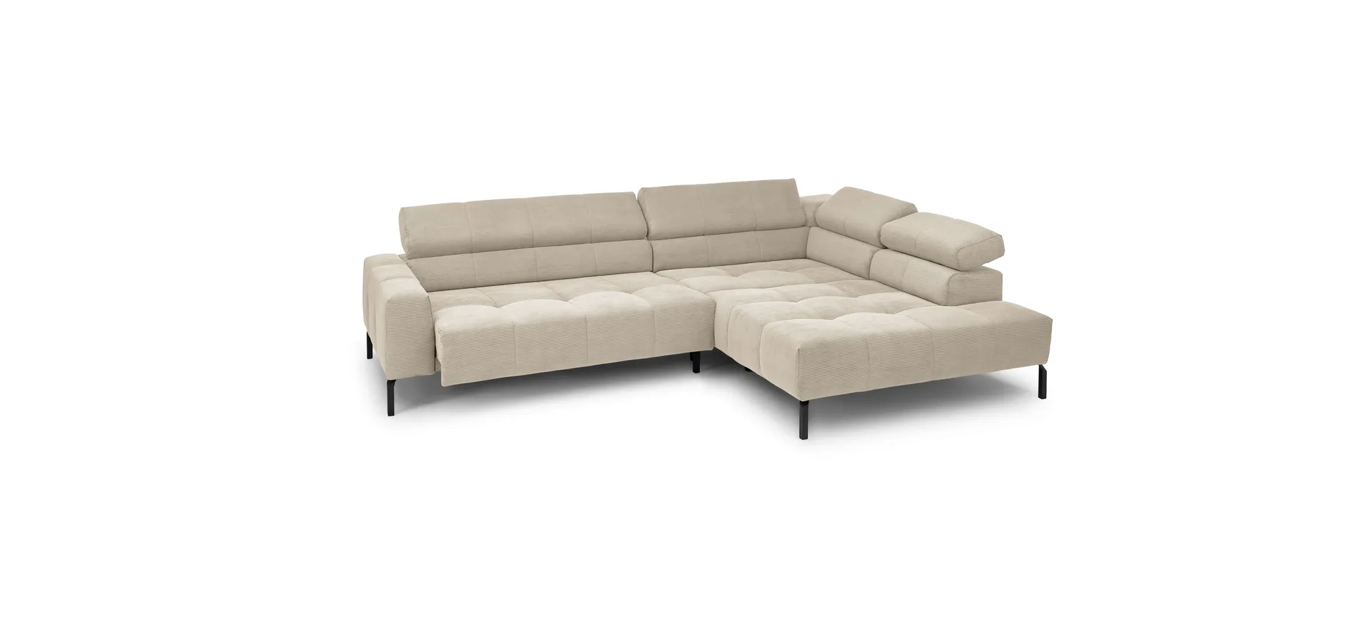   Ecksofa COLLEEN - 2-Sitzer mit Ecke rechts, Sitzvorzug motorisch, Feincord, Sand
