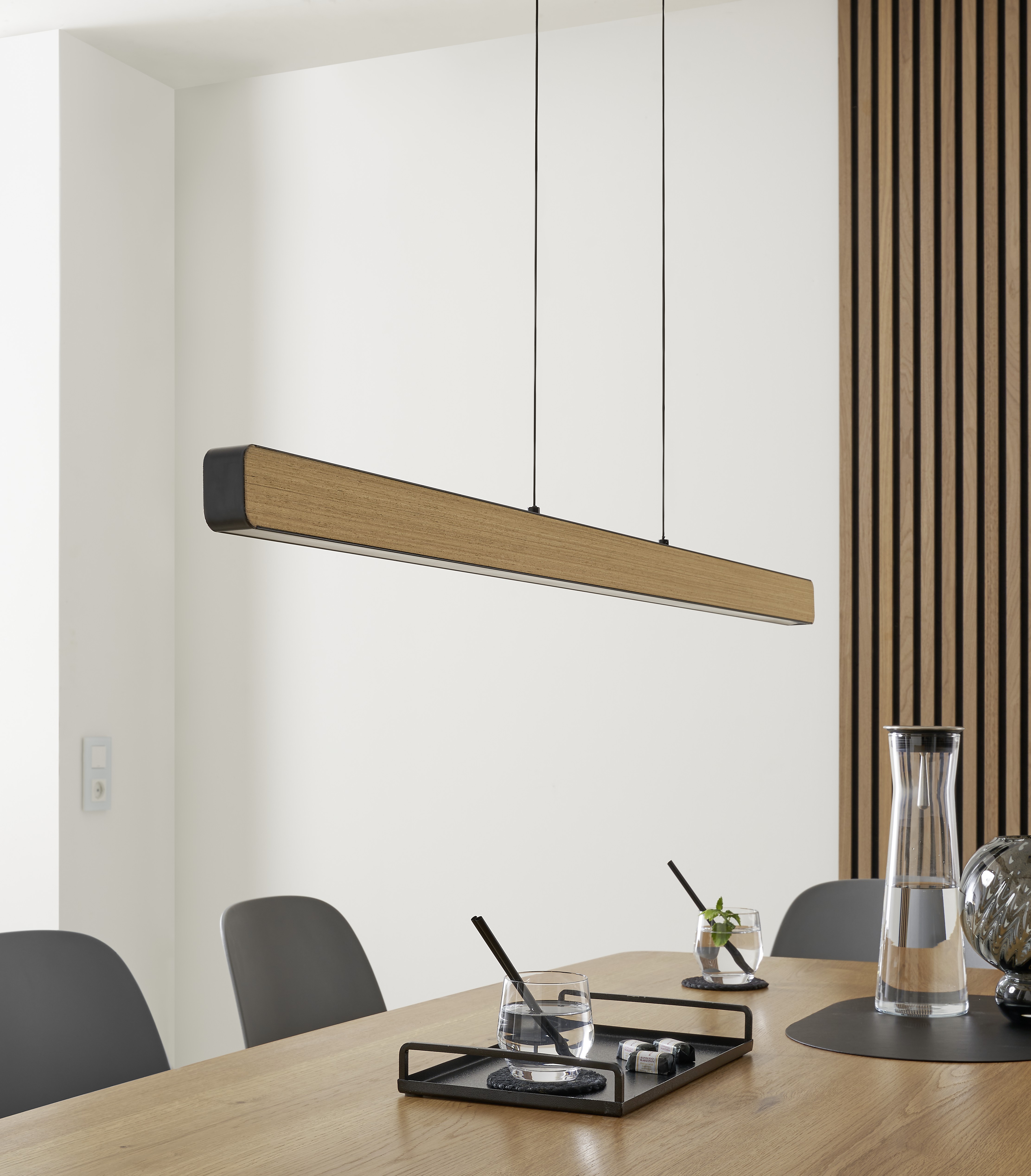 Pendelleuchte CIGGIANO - Metall/Alu/Holzfurnier, LED