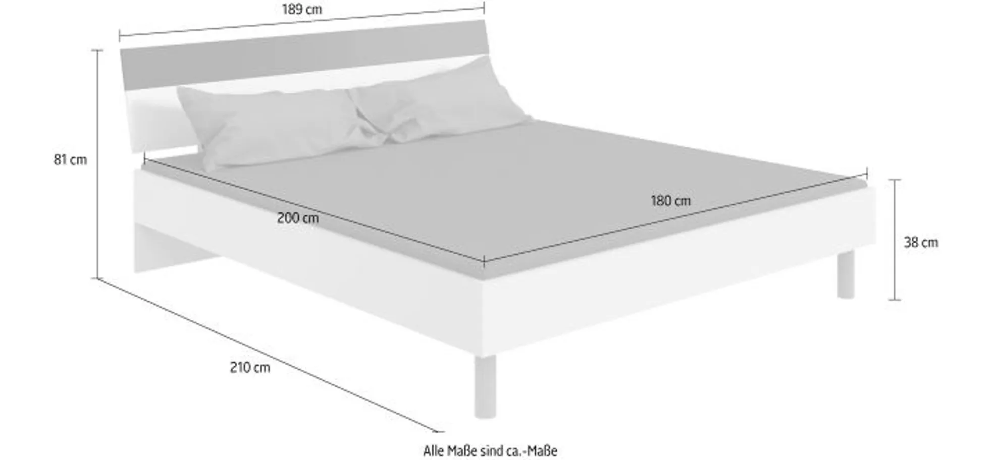 Bettgestell- Ligefläche ca. 180x200 cm, Eiche Dekor, Graphit