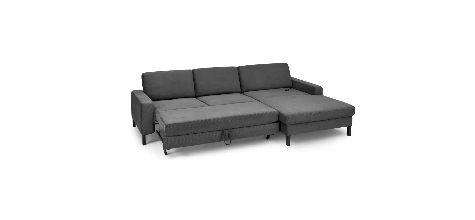  Ecksofa CALM MOVE 2.0 - 2,5-Sitzer mit Longchair rechts, Schlaffunktion, Feincord, Anthrazit