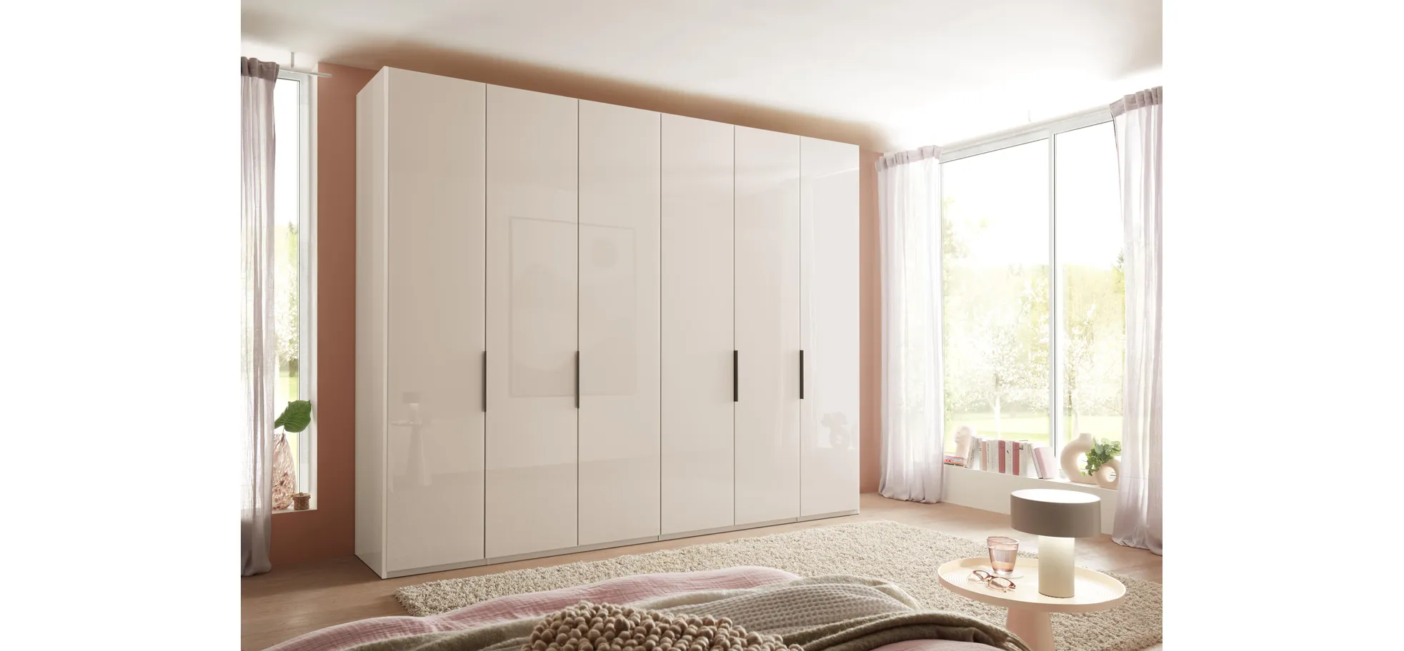 Drehtürenschrank - B. ca. 300 cm, Glastüren, Champagner