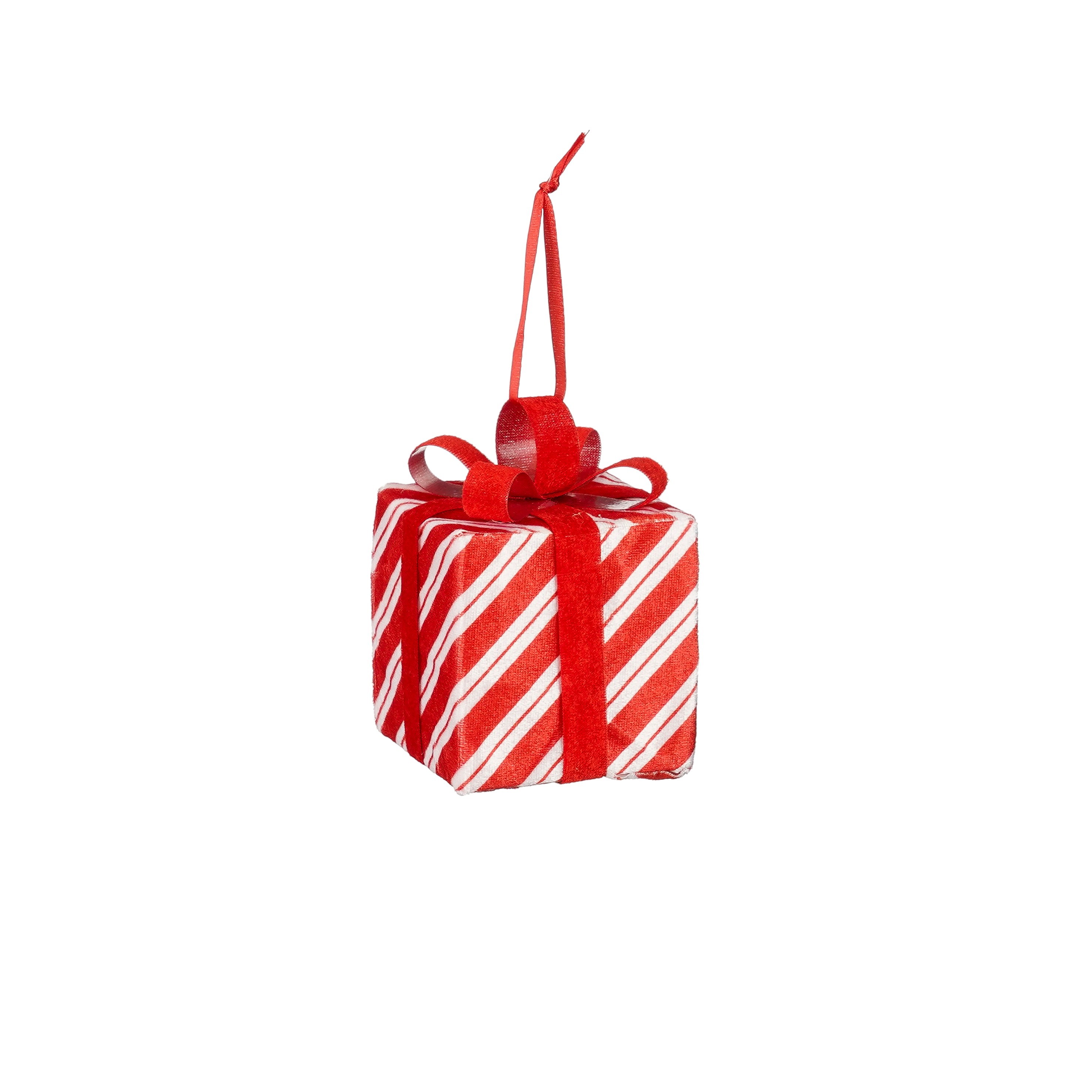 Ornament Geschenk Streifen - rot/weiss, h9xd8cm