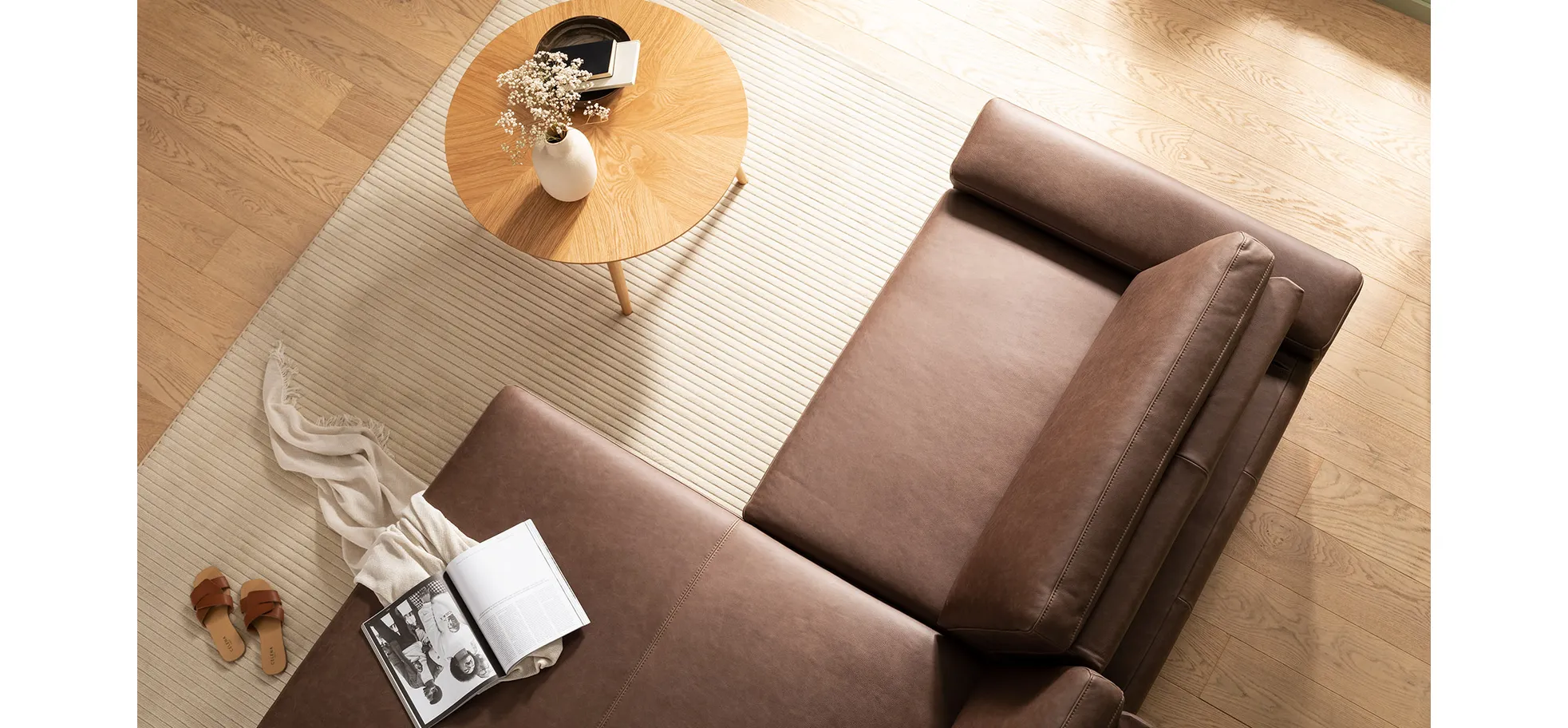 Ecksofa Houston - 1,75-Sitzer mit Longchair groß rechts, inkl. Sitztiefenverstellung und Armlehne klappbar, Leder, Dunkelbraun