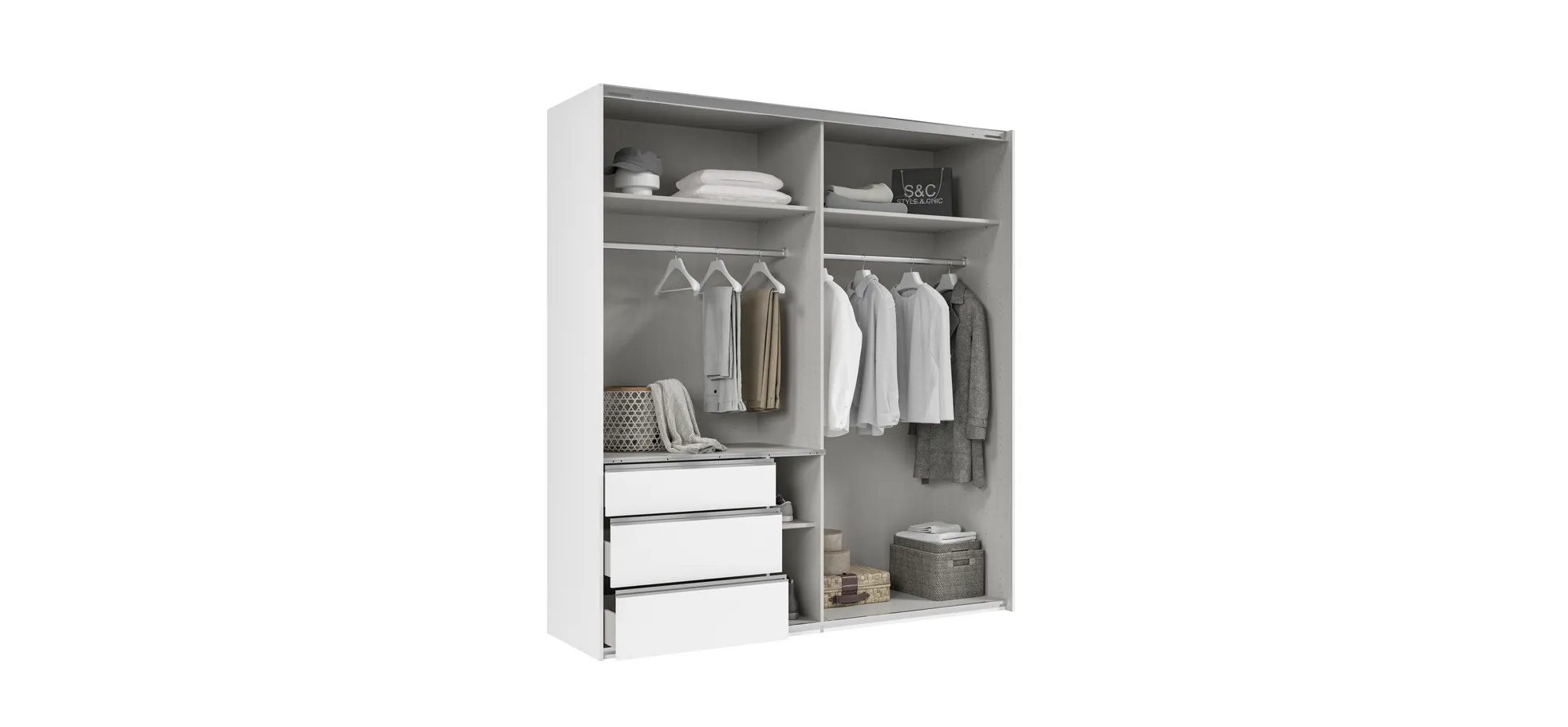  Schwebetürenschrank- B ca. 200 cm, Weiß, Spiegel