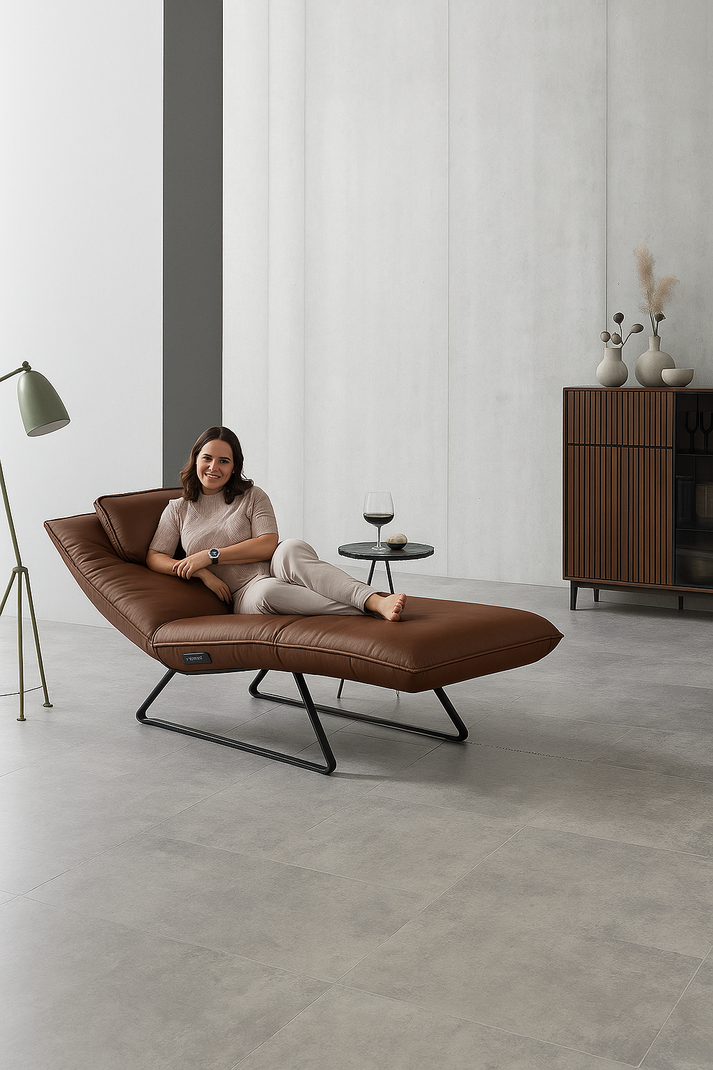 Relaxliege, Leder tabak, Kufe schwarz - MyStyle 2147