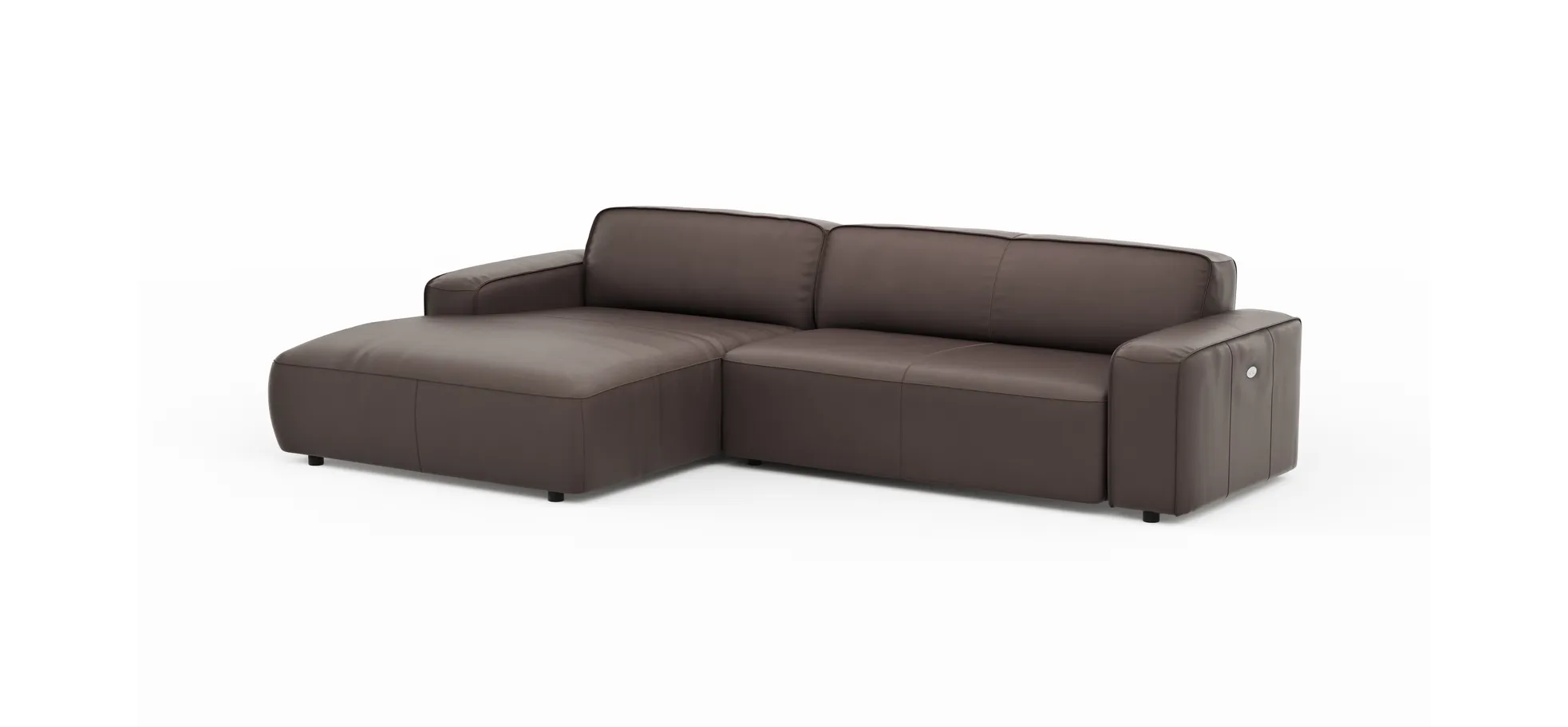 Ecksofa Denver - Longchair links, groß mit 2,5 Sitzer, inkl. Sitzvorzug (motorisch), Leder, Mocca