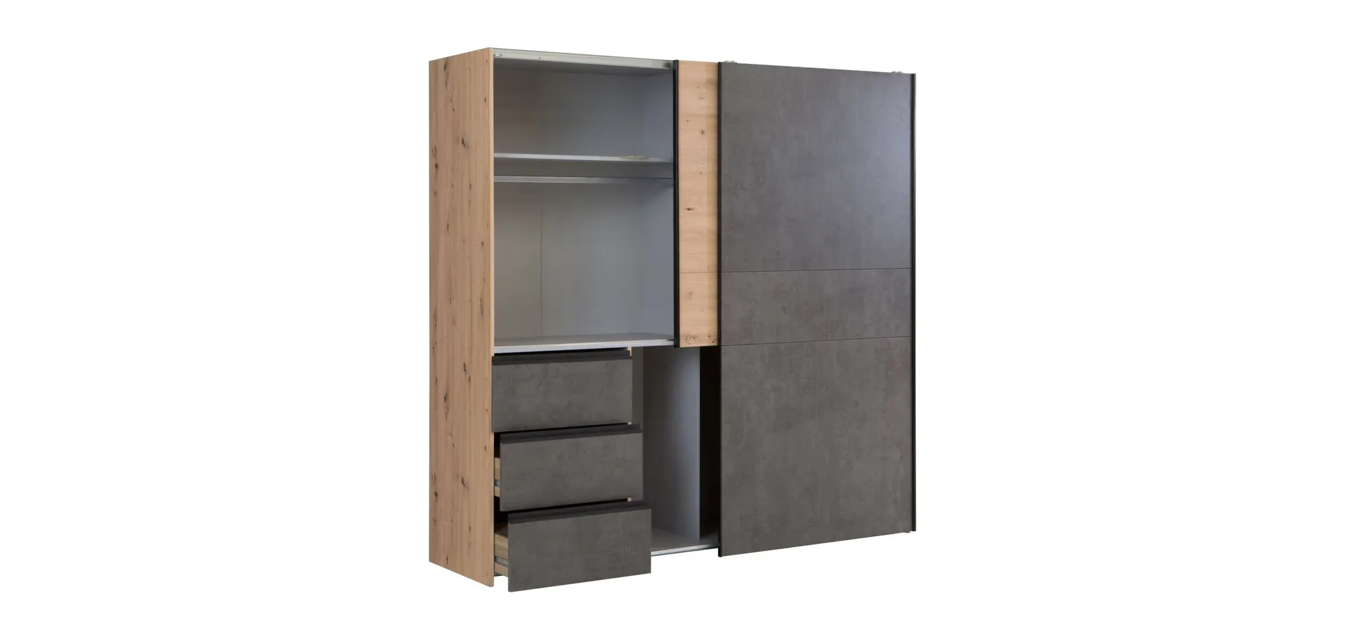 Schwebetürenschrank, Artisan Eiche, dunkelgrau - Fjolla