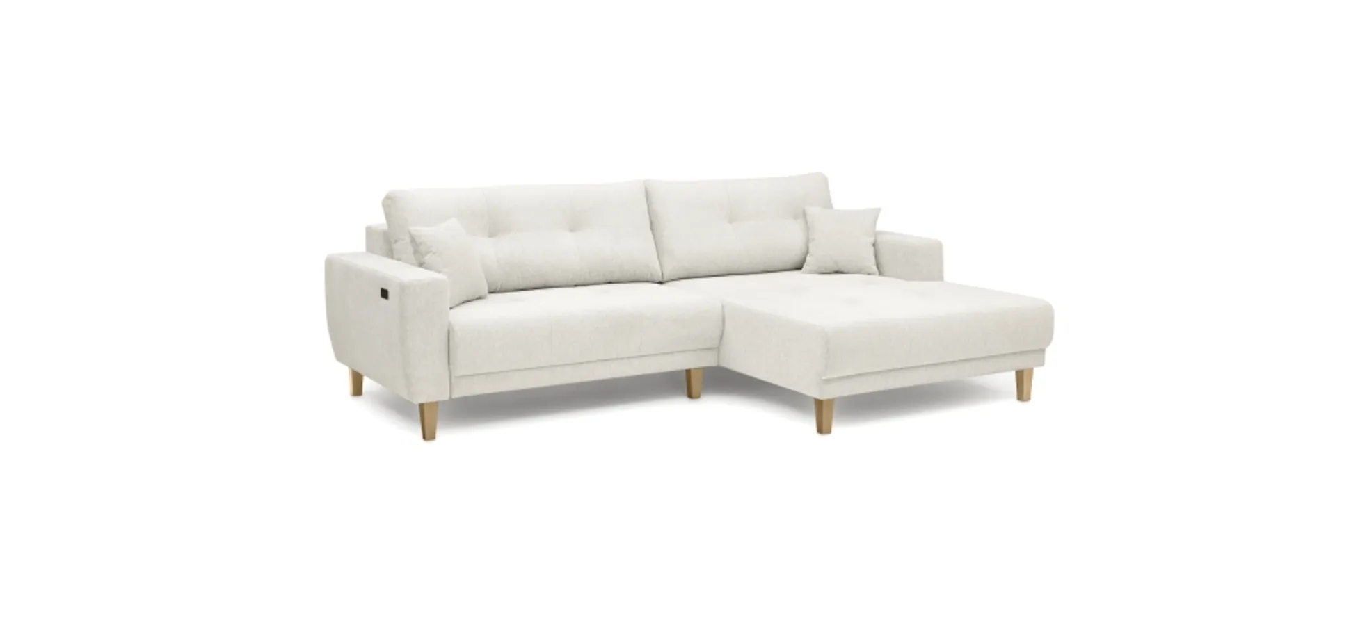 Ecksofa - 3-Sitzer, Ecke rechts inkl. elektrische Sitztiefenverstellung, Stoff, Creme