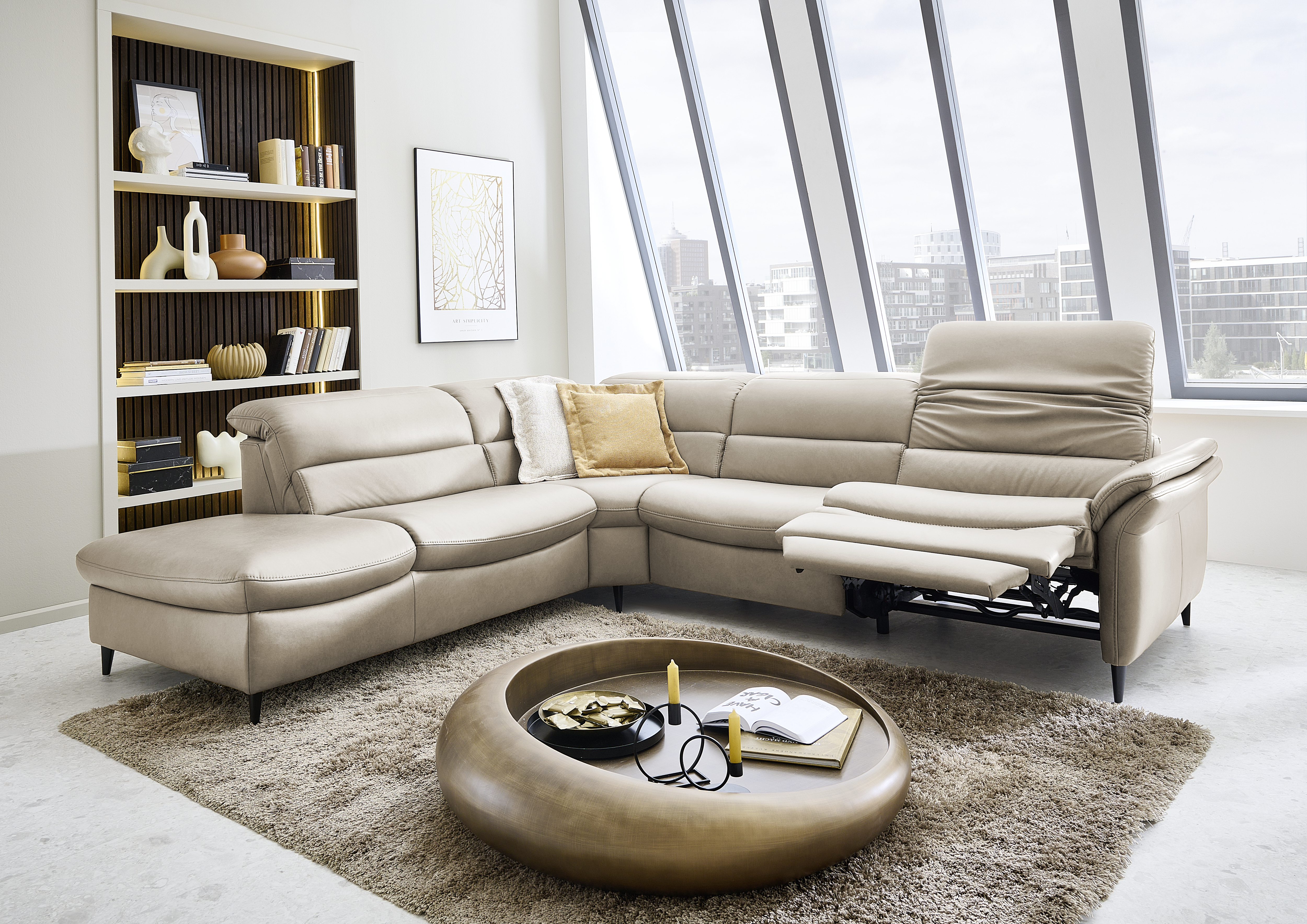 Ecksofa, Leder gravel - LS26 Crata