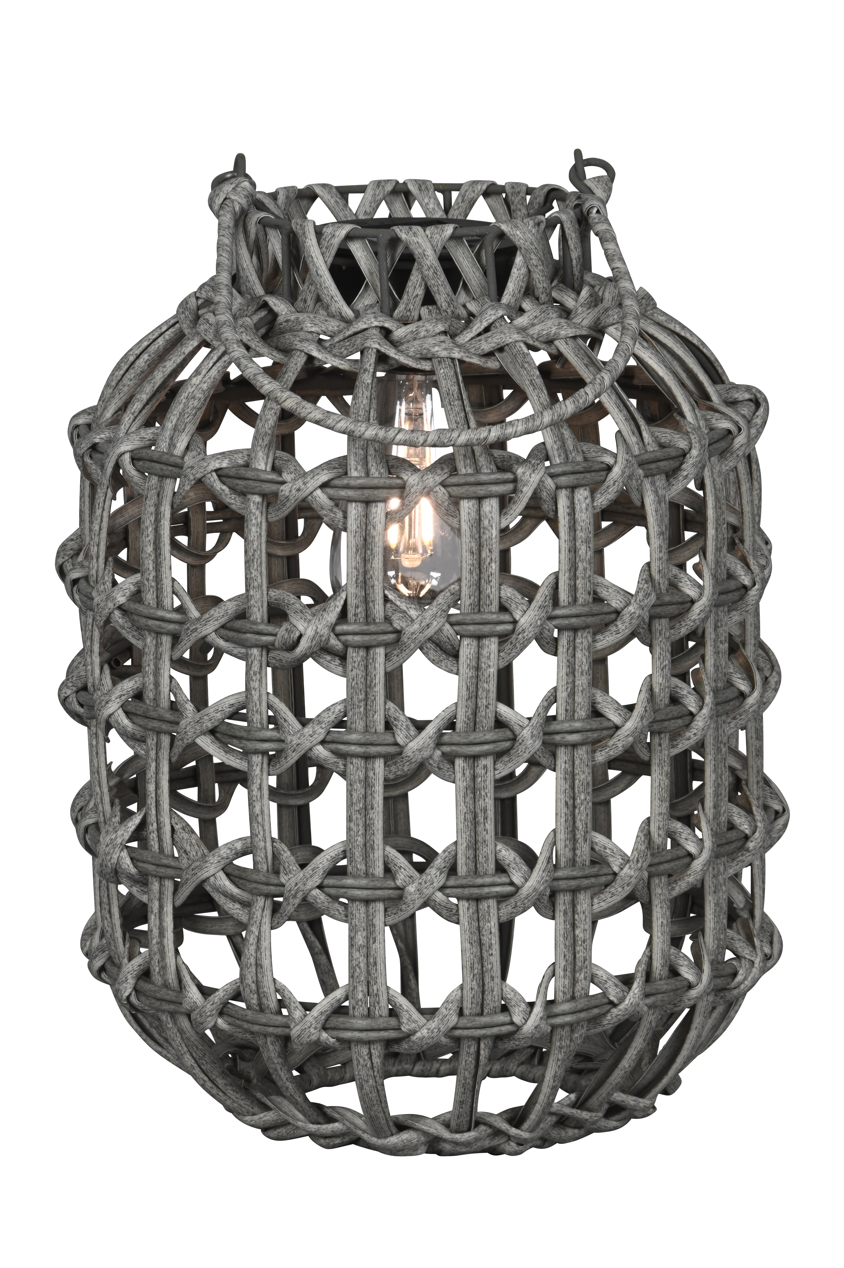 LED Windlicht zum Hängen mit Solar, grau - ca. D26xH35cm + 17cm Henkel