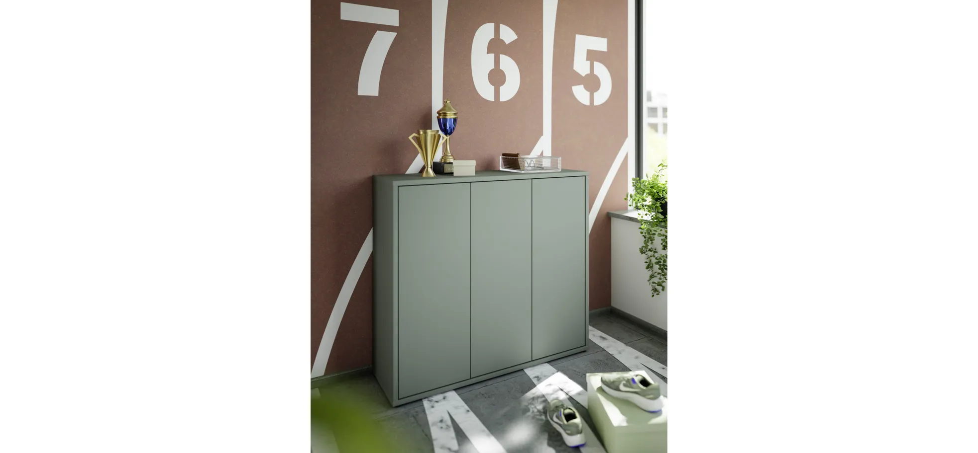 Schuhschrank, Salbei, 3 Türen - Faid