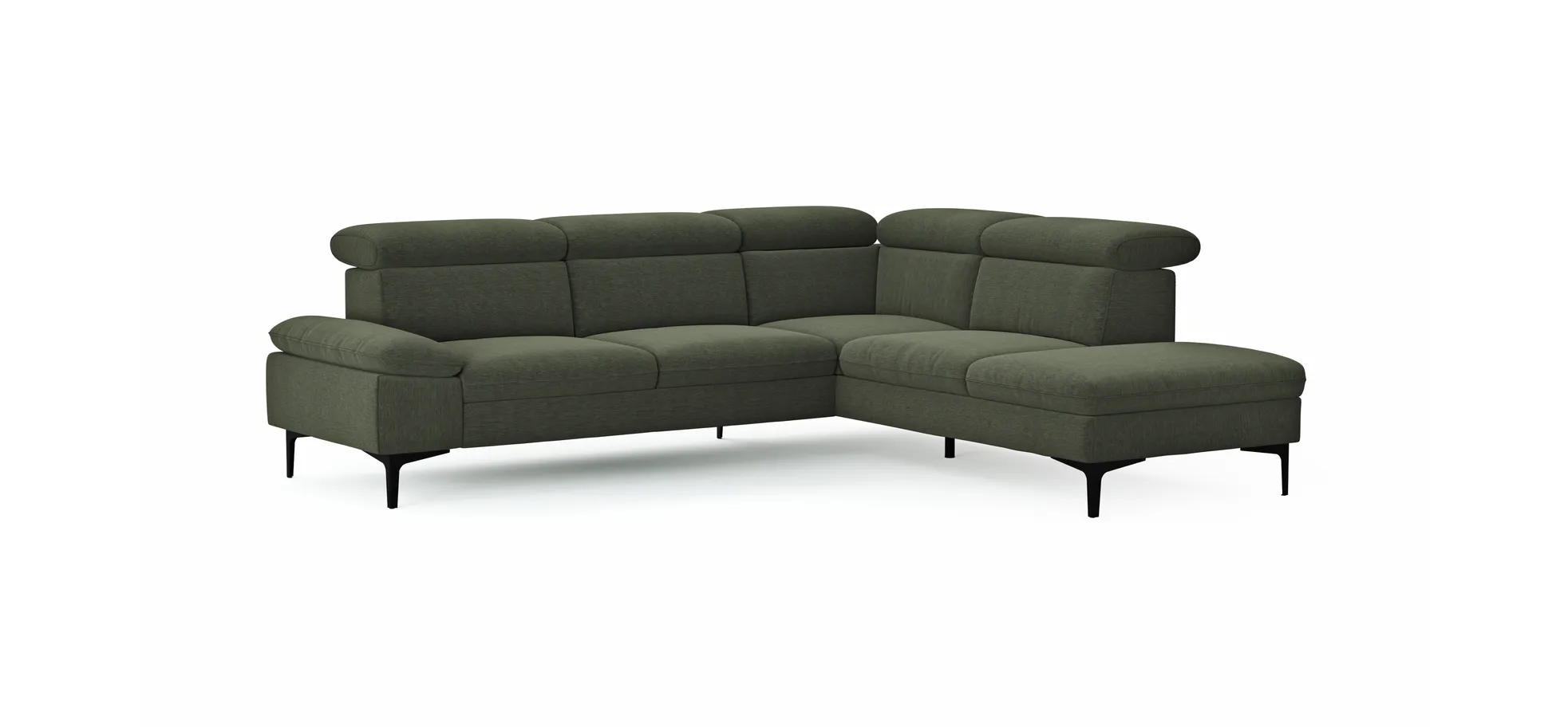 Ecksofa Felipa - 2,5-Sitzer mit Ecke rechts inkl. Kopfteil verstellbar, Stoff, Dunkelgrün