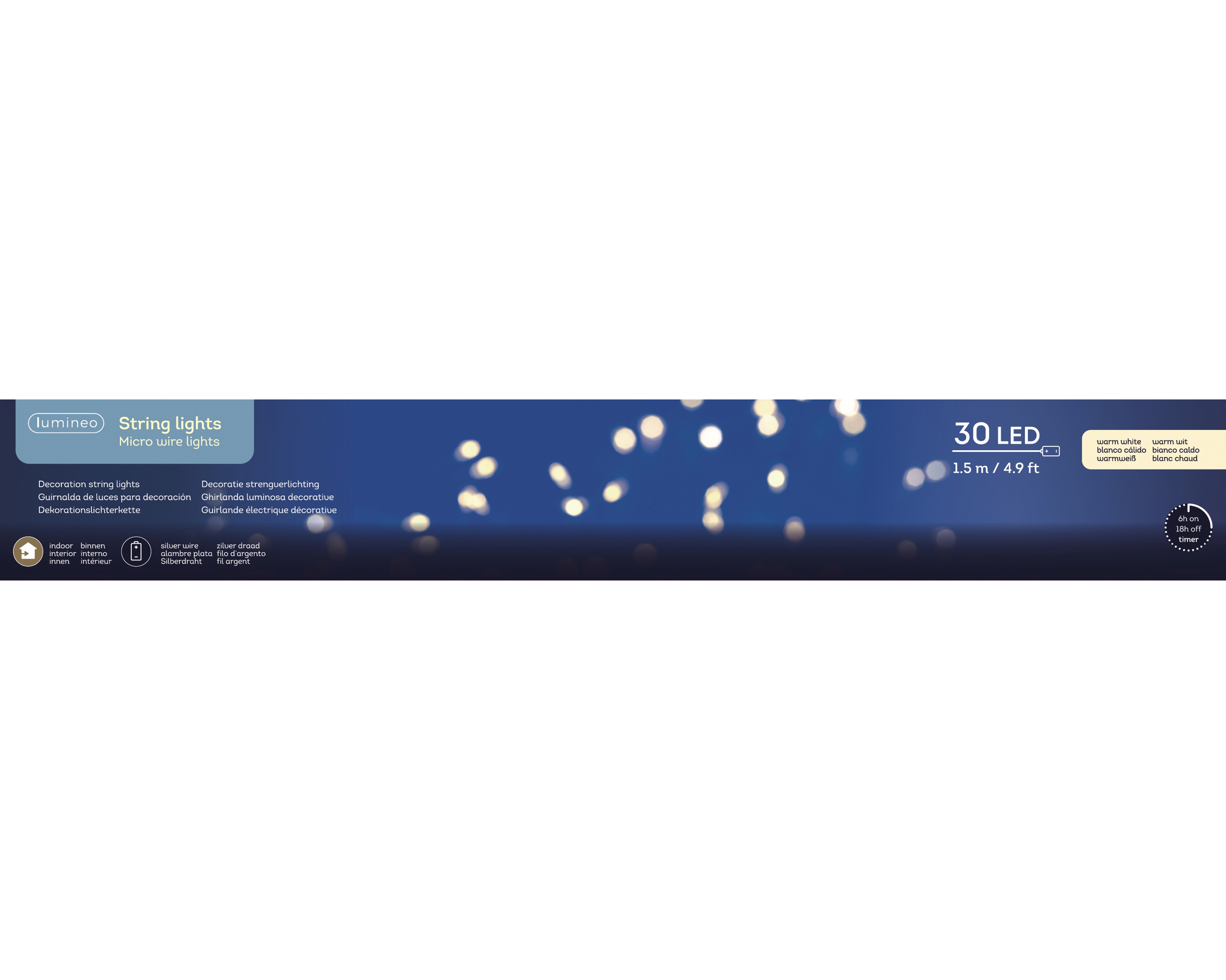 LED Deco Strang - silber/warmes weiss, PVC, 150cm-30L