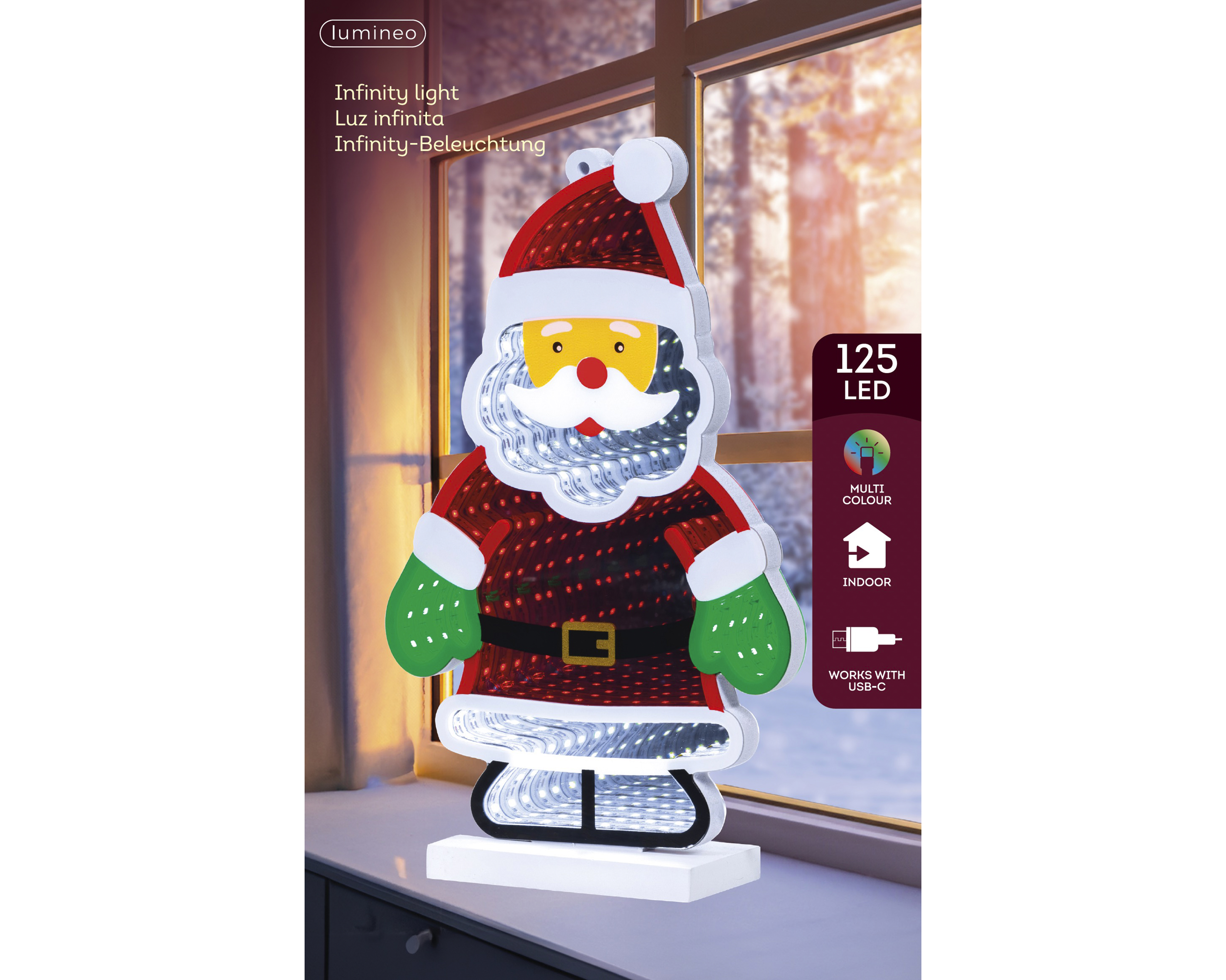 LED Infinity Weihnachtsmann - bunt, Acryl, L6-W15.5-H26cm-125L