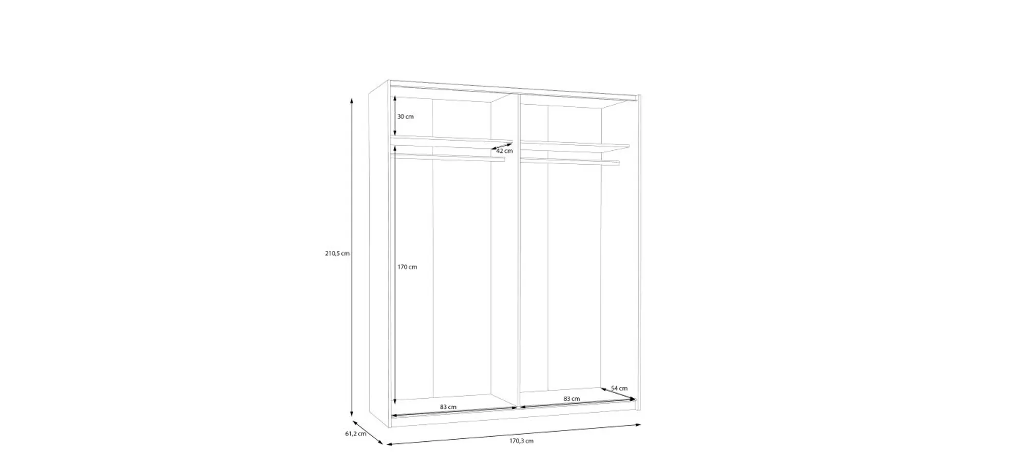 Schwebetürenschrank FREDDY 2- B ca. 170 cm, Weiß, Spiegel