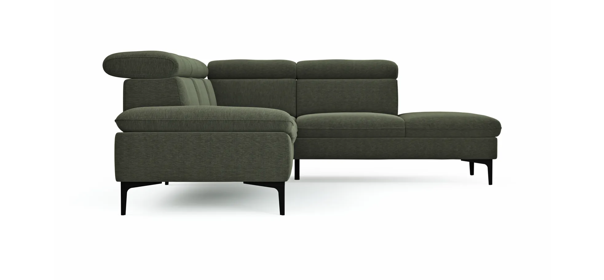 Ecksofa Felipa - 2,5-Sitzer mit Ecke rechts inkl. Kopfteil verstellbar, Stoff, Dunkelgrün