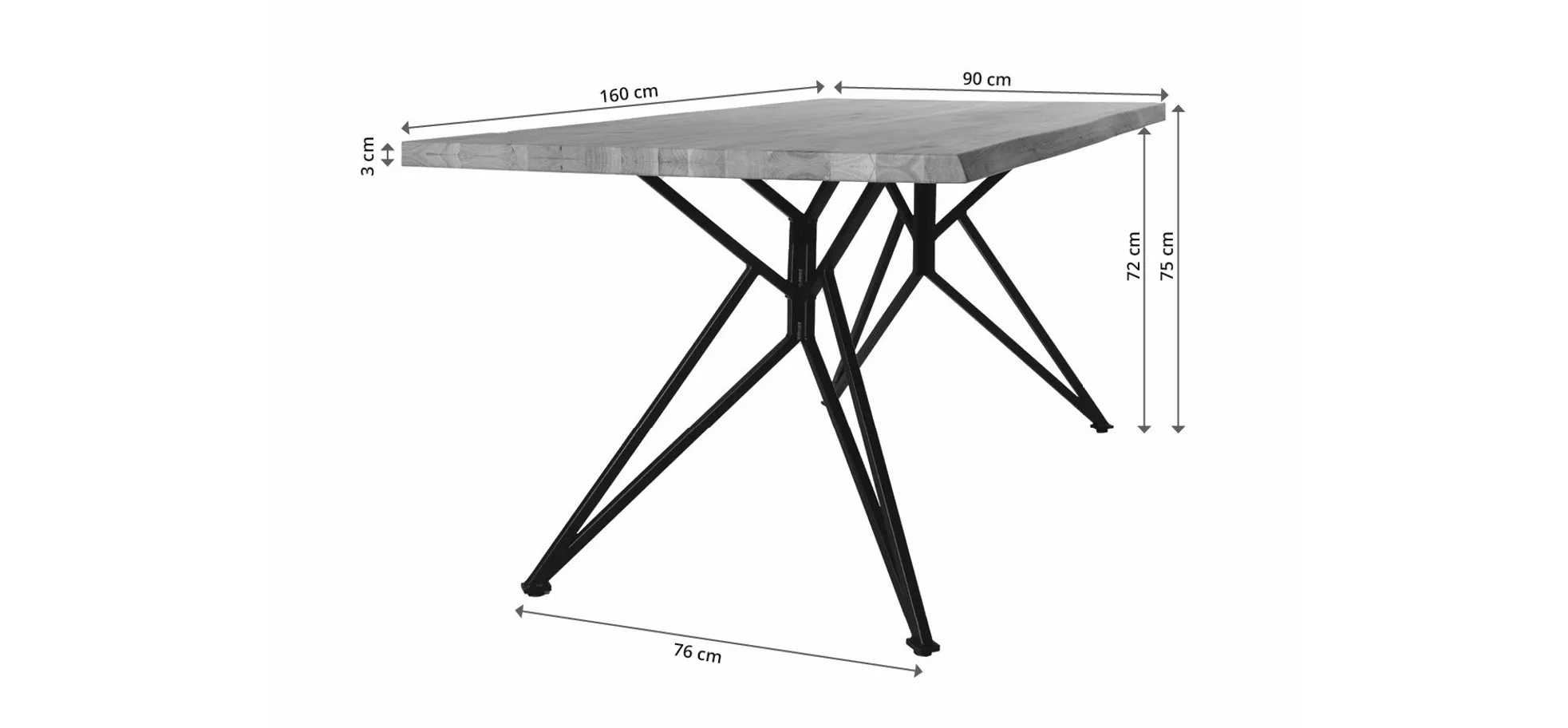 Esstisch - LB ca. 160x90 cm, Wildeiche massiv geölt, Baumkante, Schwarz