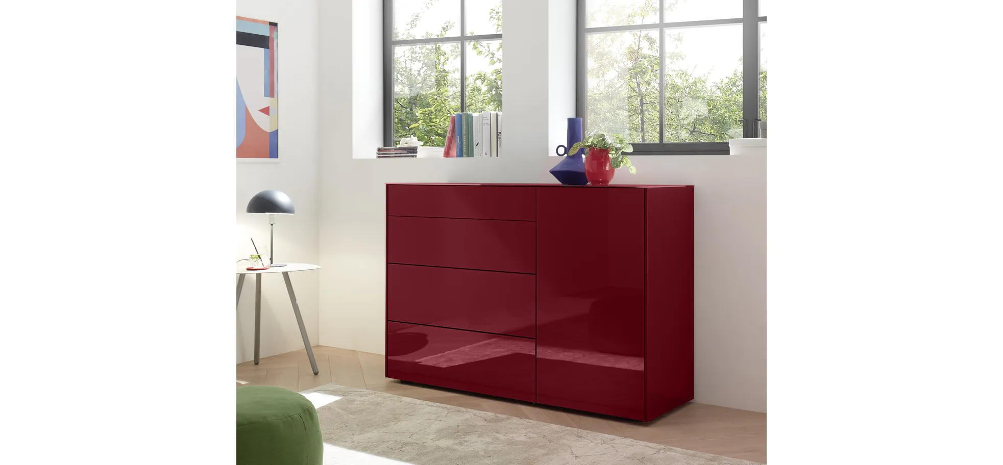 Kommode - B ca. 131 cm, Bordeauxrot