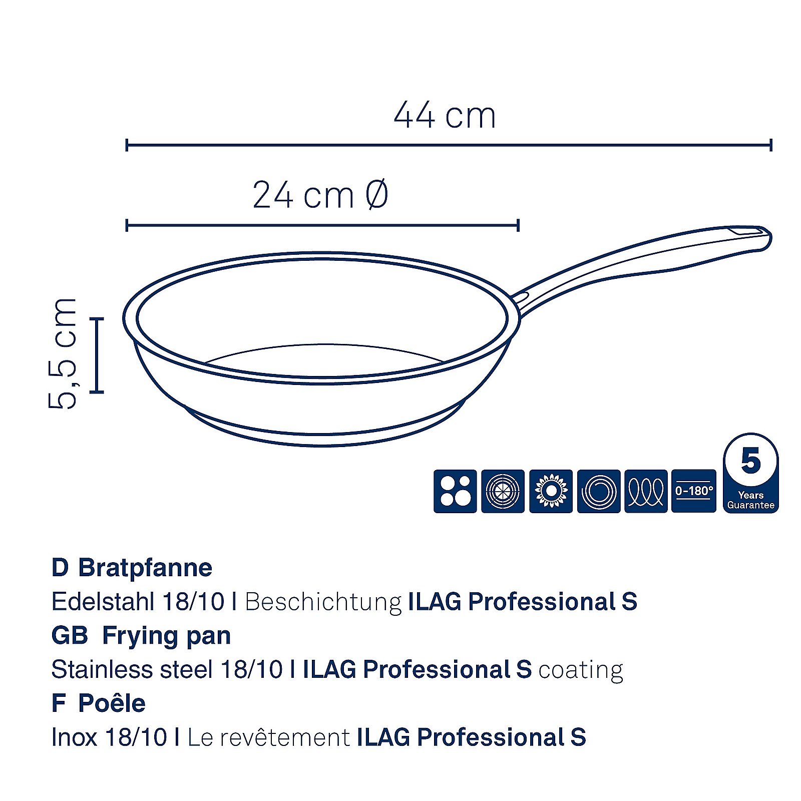 Bratpfanne Flavoria  24x5,5 cm - Edelstahl 18/10 antihaft beschichtet