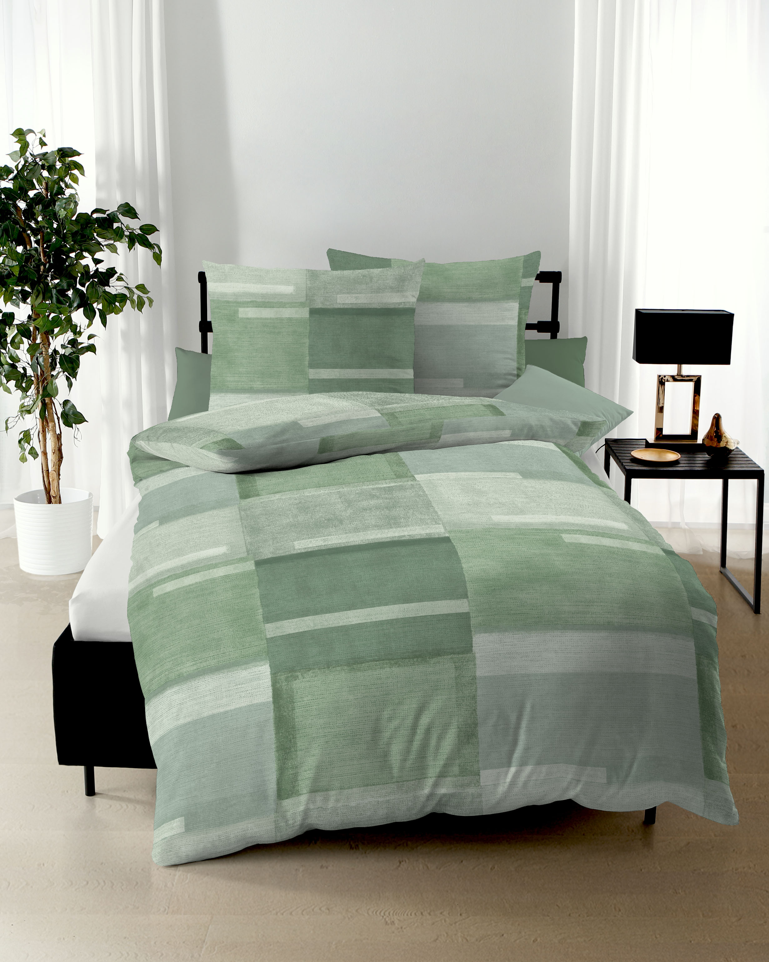 Bettwäsche Status, satin - 100% baumwolle, 155x220cm, grün