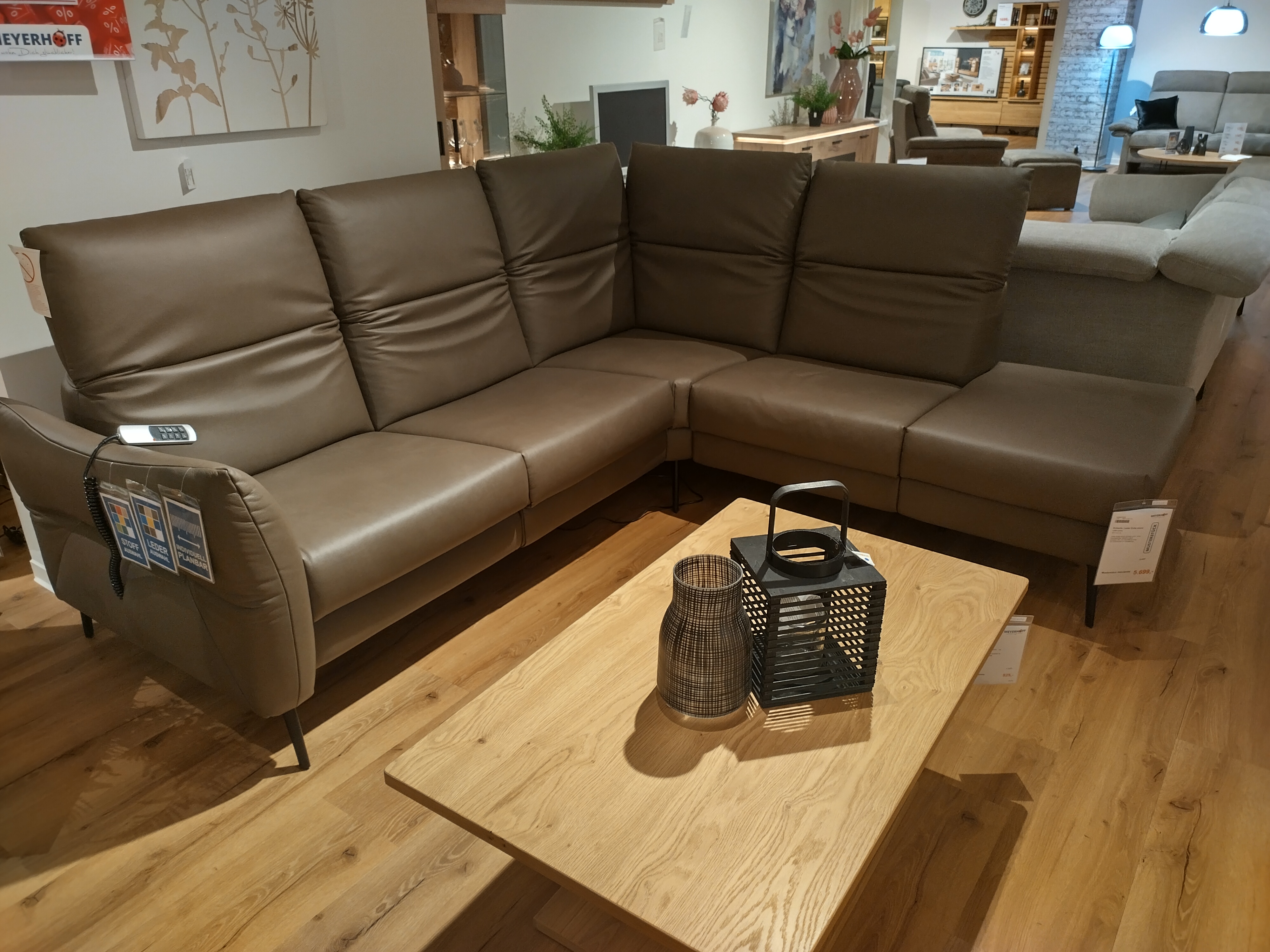 Ecksofa, Leder Evita stone - LS24 Leone