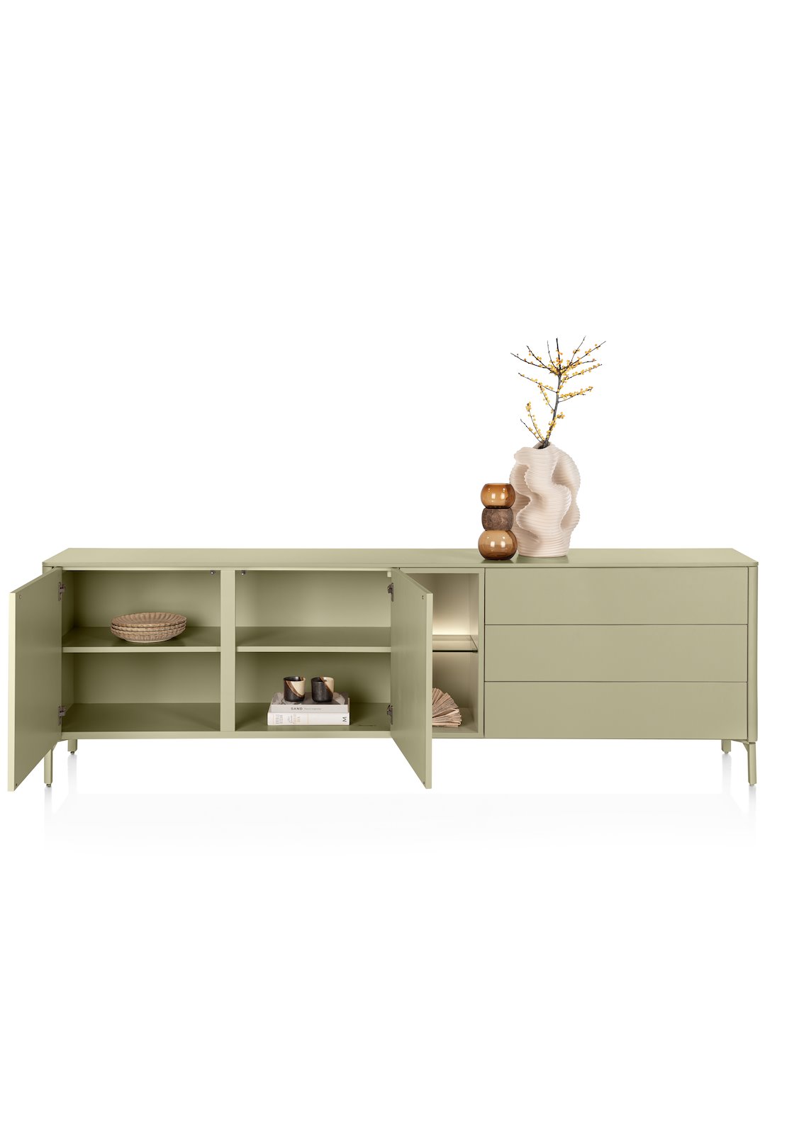 Sideboard, Oliv lackiert, 240 cm breit - Trentino - Xooon