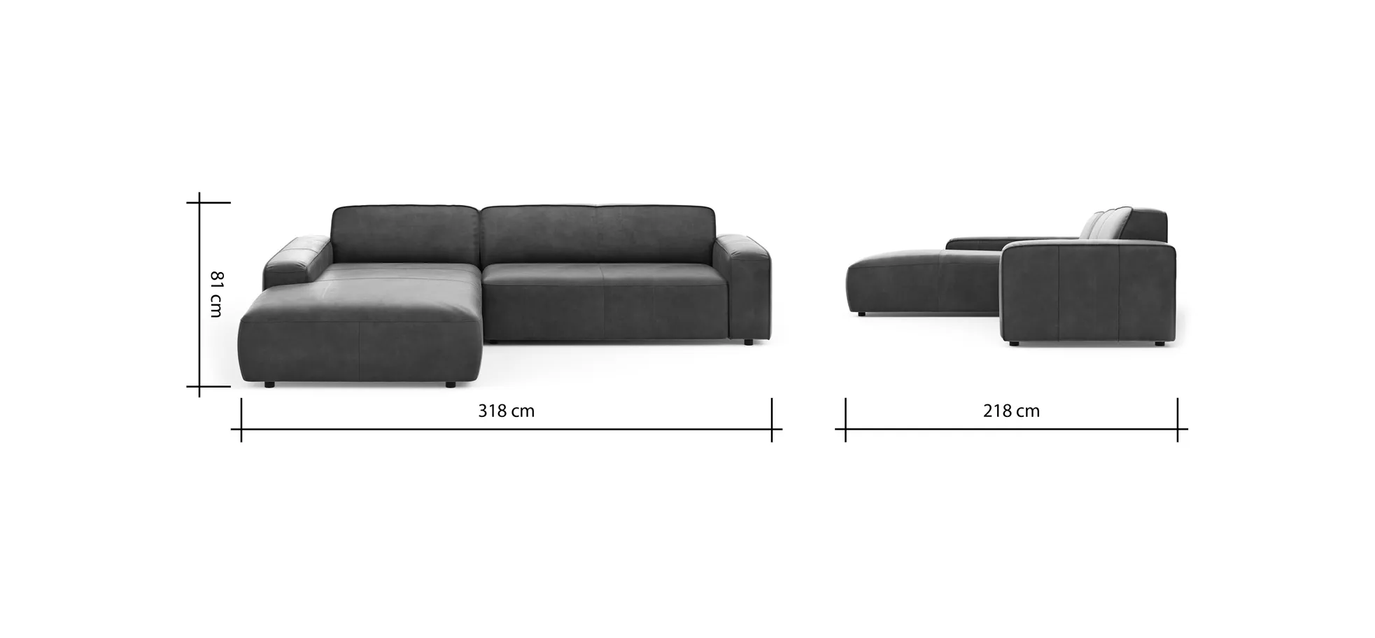 Ecksofa Denver - Longchair links mit 2,5-Sitzer, Leder, Braun