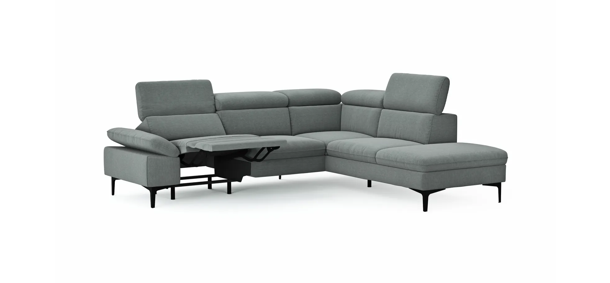 Ecksofa Felipa - 2,5-Sitzer mit Ecke rechts inkl. Armlehne verstellbar und Rückenlehne/Sitztiefe verstellbar (motorisch), Stoff, Grau
