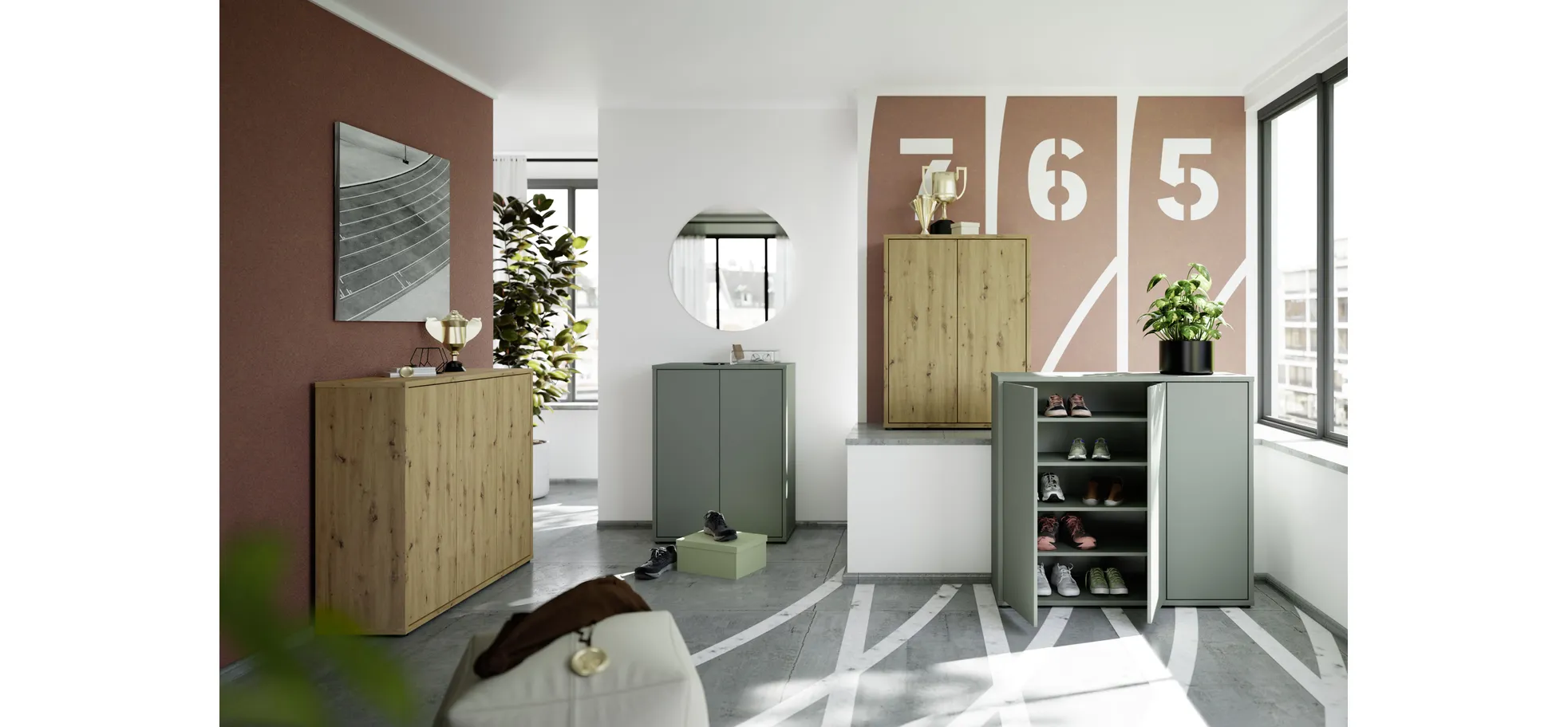 Schuhschrank, Salbei, 3 Türen - Faid