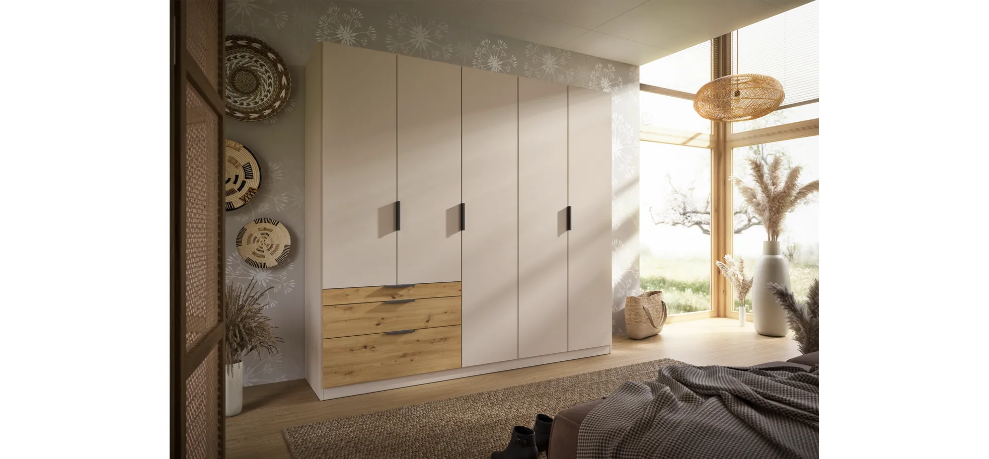 Drehtürenschrank, 5-türig, champagner - Rani