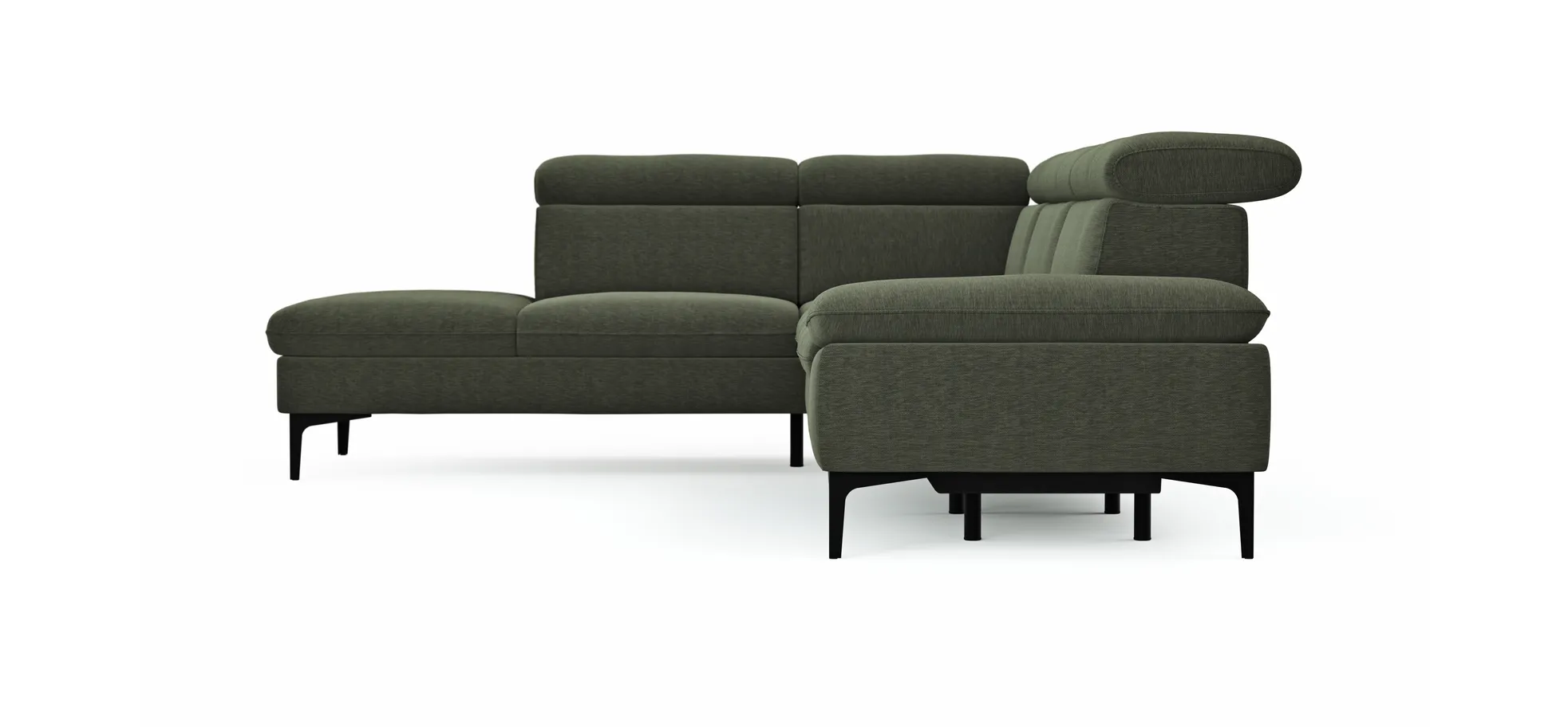 Ecksofa Felipa - Ecke links mit 2,5-Sitzer inkl. Armlehne verstellbar und Rückenlehne/Sitztiefe verstellbar (motorisch), Stoff, Dunkelgrün