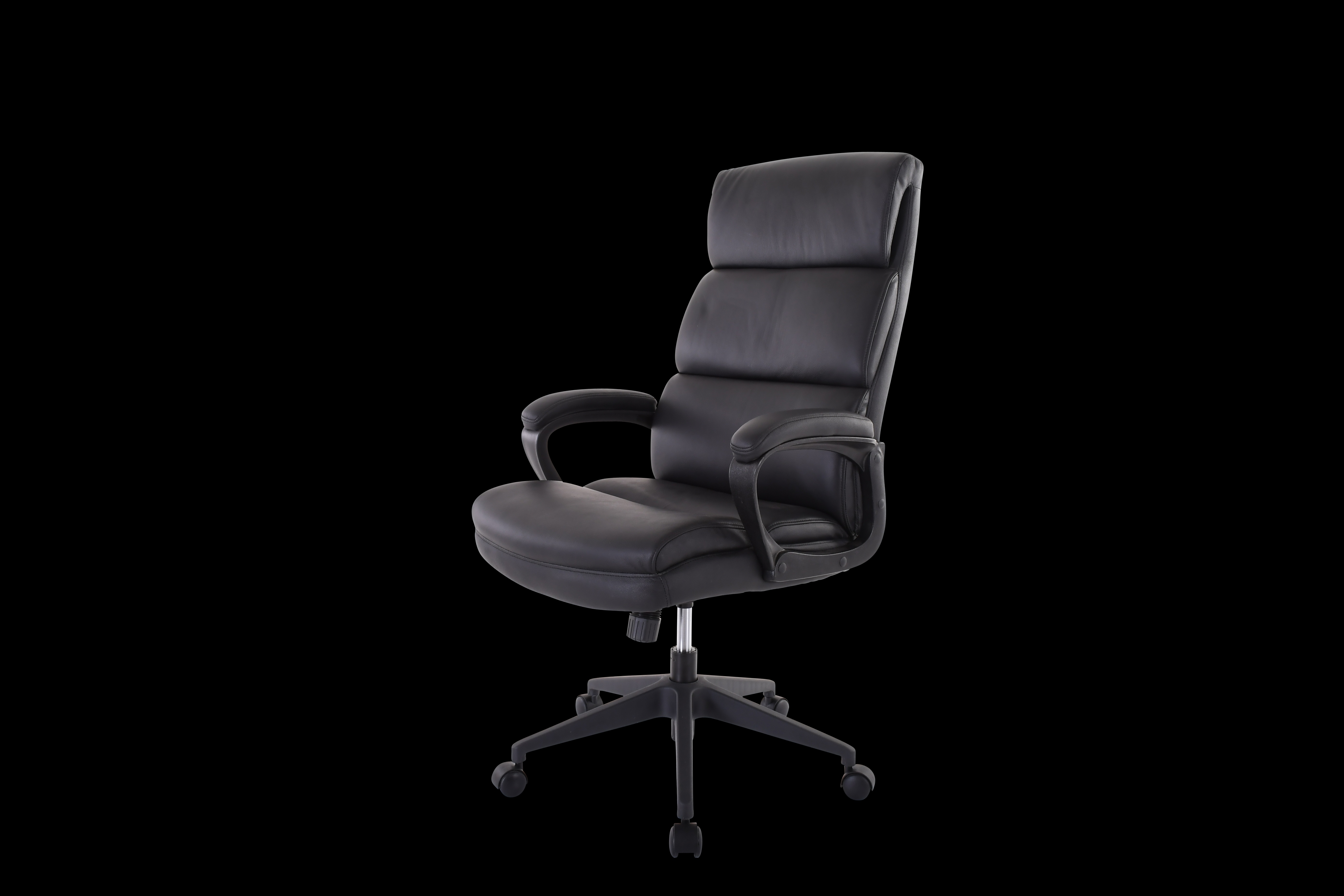 Bürostuhl, Leder schwarz, Gestell schwarz - DREHSTÜHLE
