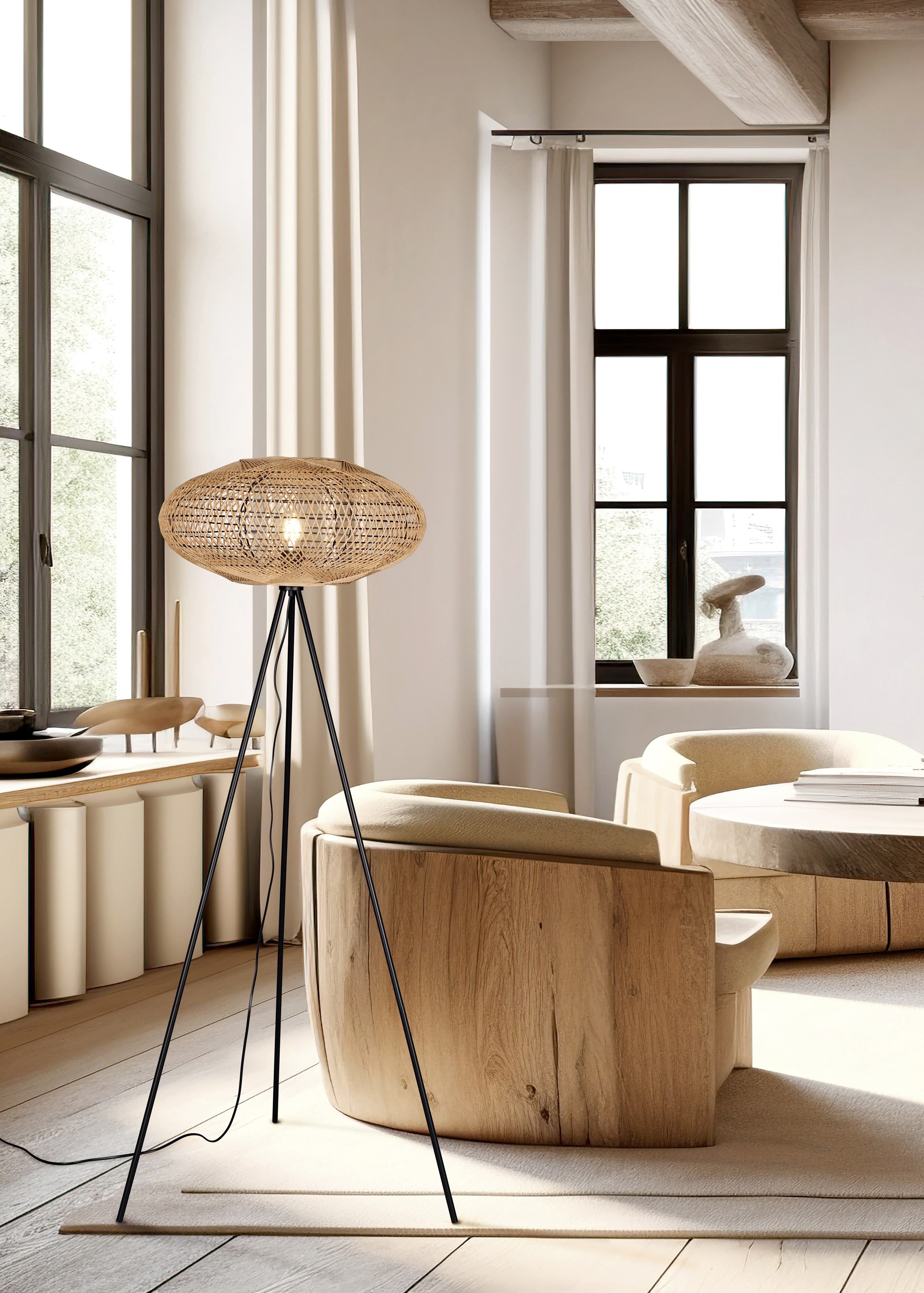 Stehleuchte Hedda - 1xE27, Sisalschirm, Höhe ca. 150 cm