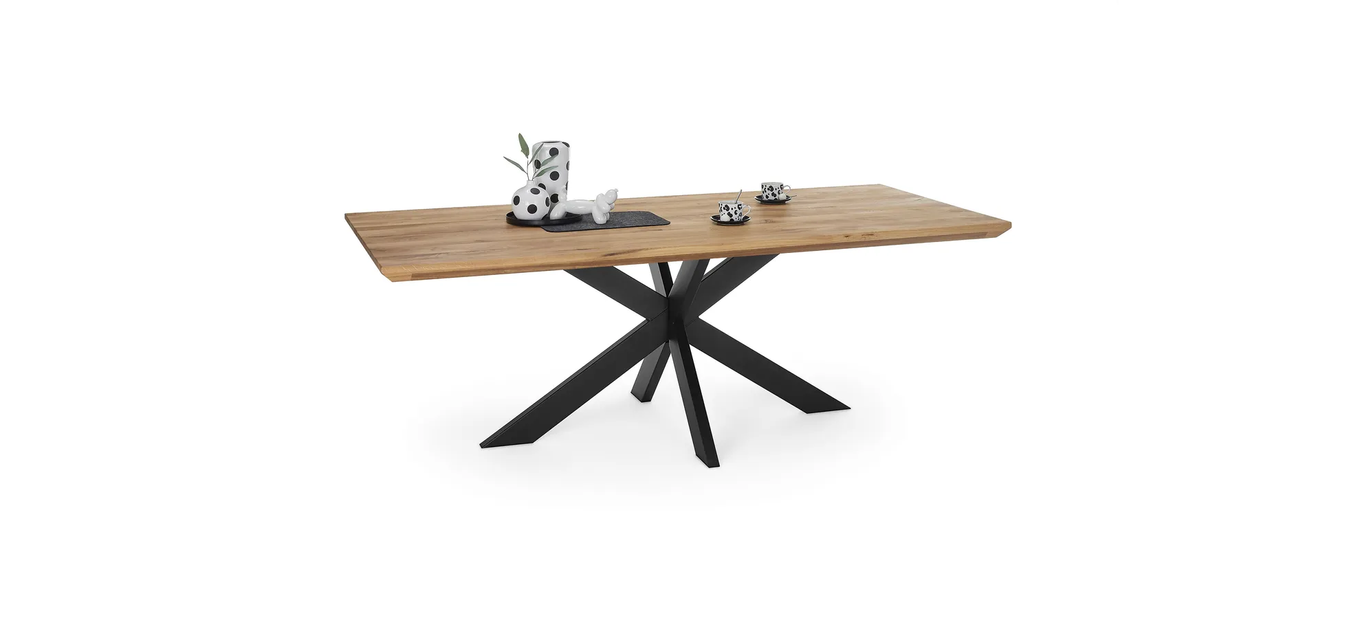 Esstisch - LB ca. 240x100 cm, Wildeiche massiv geölt, Schweizer Kante, Schwarz