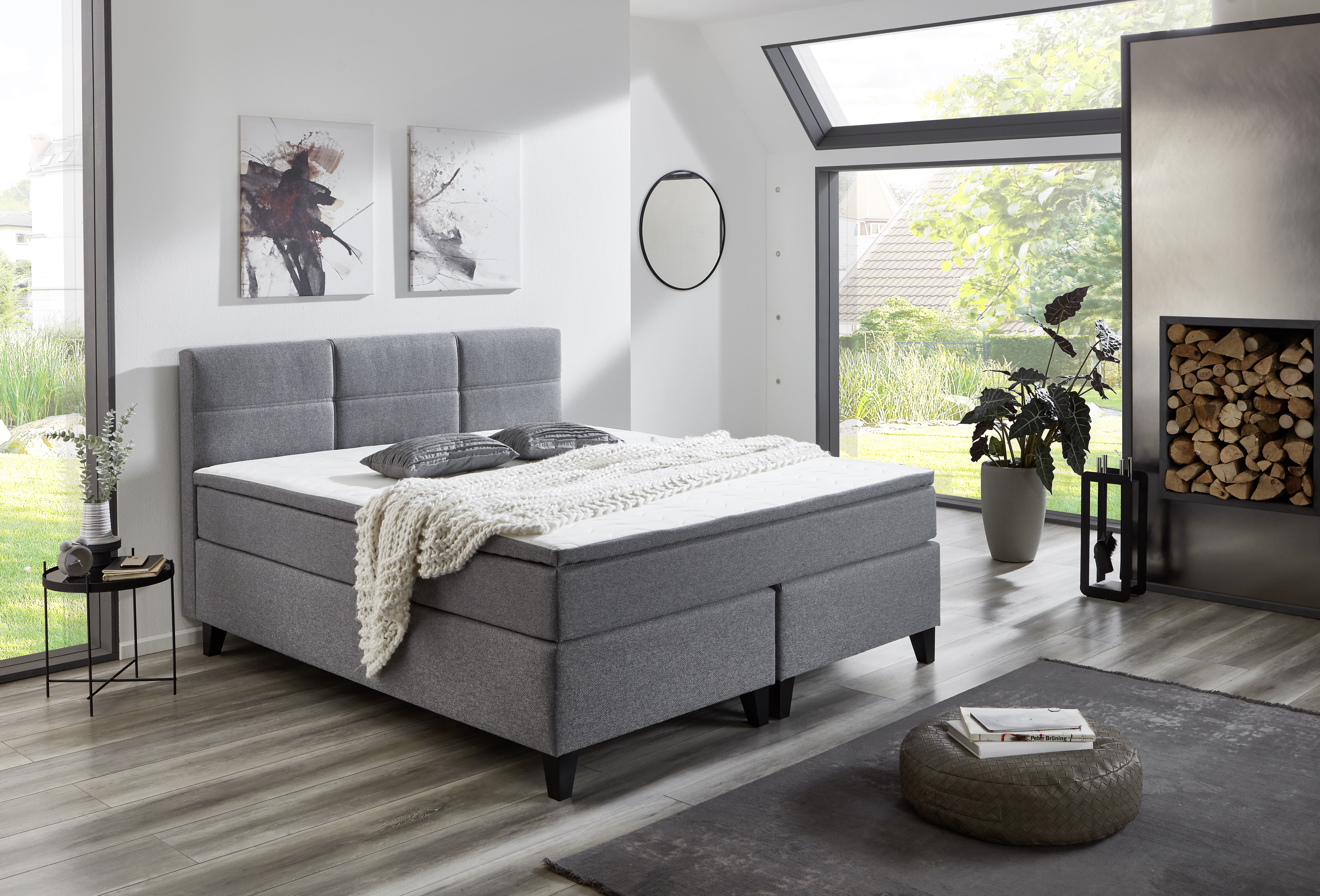 Boxspringbett, grau, mit Topper, 180x200 - Samiro