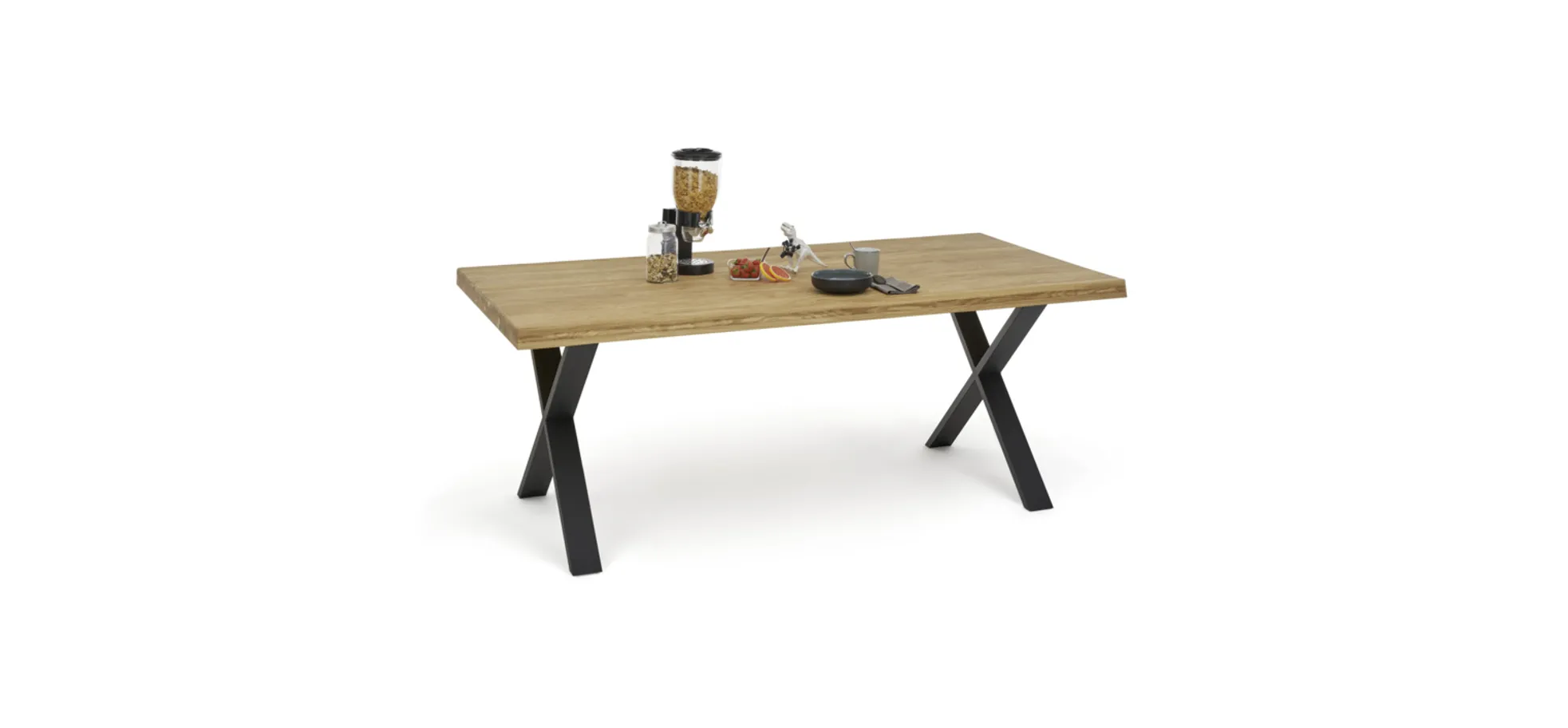 Esstisch - LB ca. 200x100 cm, Eiche massiv geölt, Baumkante, Schwarz