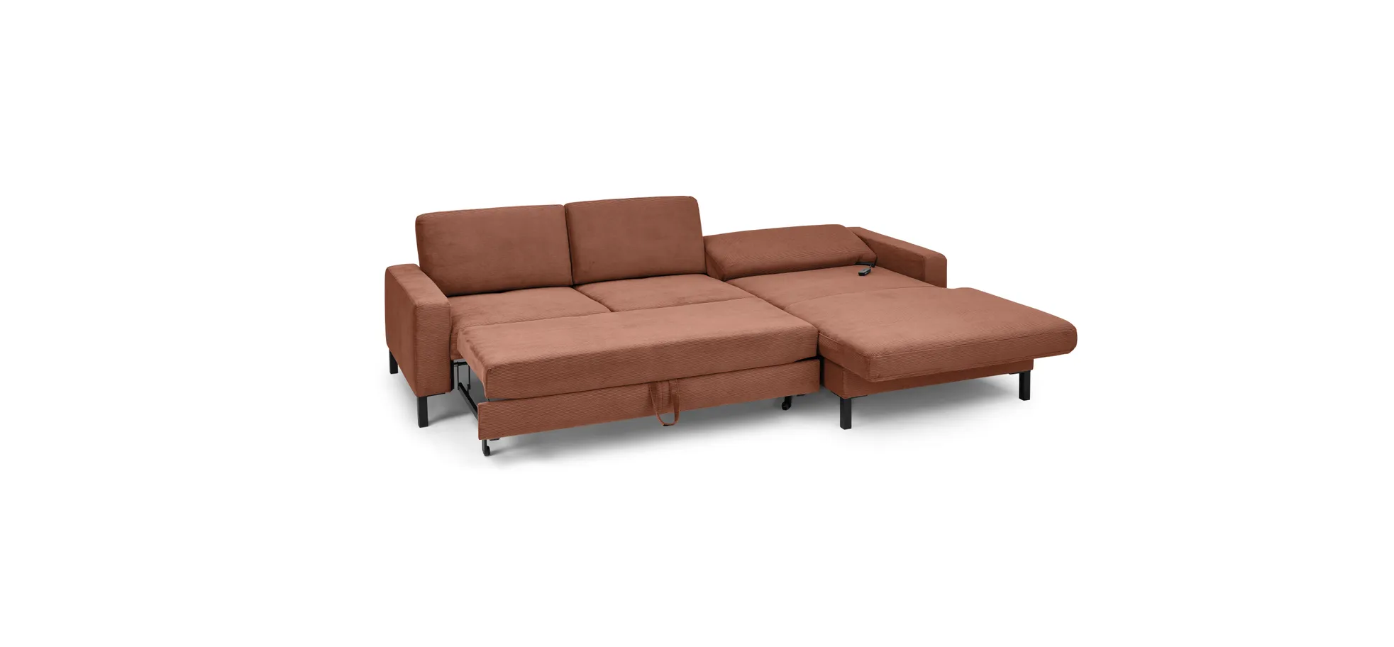  Ecksofa CALM MOVE 2.0 - 2,5-Sitzer mit Longchair rechts, Schlaffunktion, Feincord, Rost