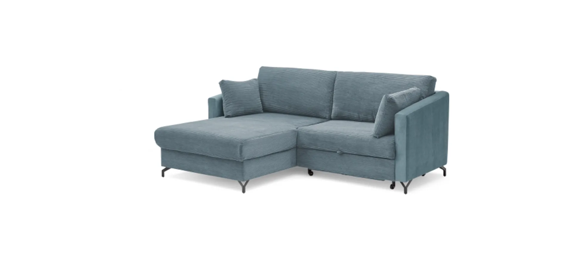 Ecksofa - 1,5-Sitzer, Ecke rechts inkl. Schlaffunktion und Bettkasten, Stoff, Hellblau