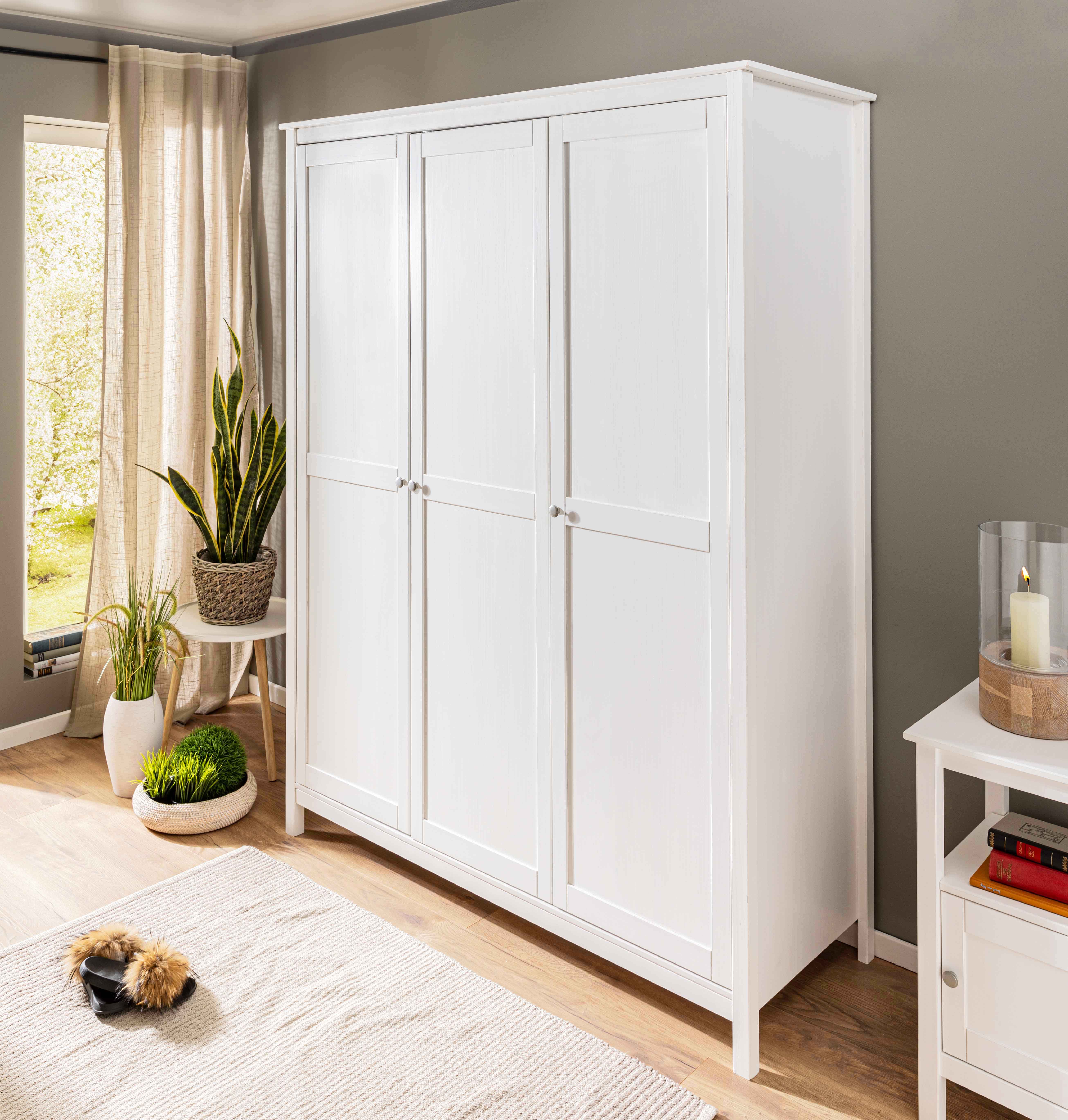 Kleiderschrank, Massivholz weiß, 155cm brt - MyStyle 3076
