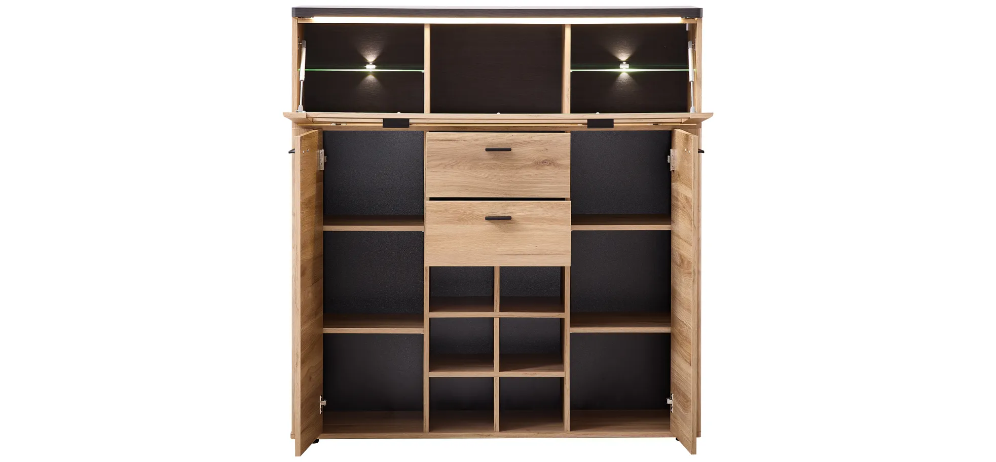 Highboard - mit Beleuchtung, B ca. 128 cm, Eiche Nachbildung, Eiche dunkel Nachbildung Highboard - mit Beleuchtung, B ca. 128 cm, Eiche Nachbildung, Eiche dunkel Nachbildung