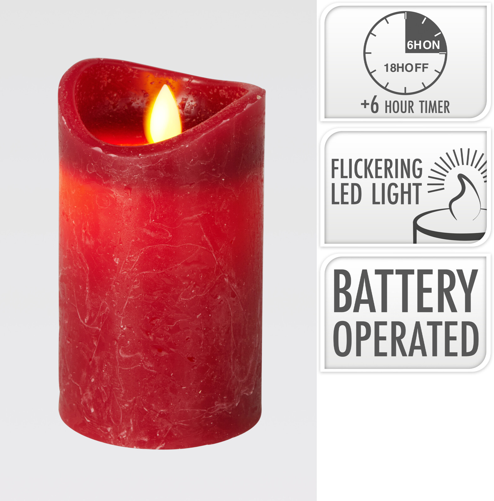 LED Kerze 7,5x12,5cm - timer, batteriebetrieb, rot