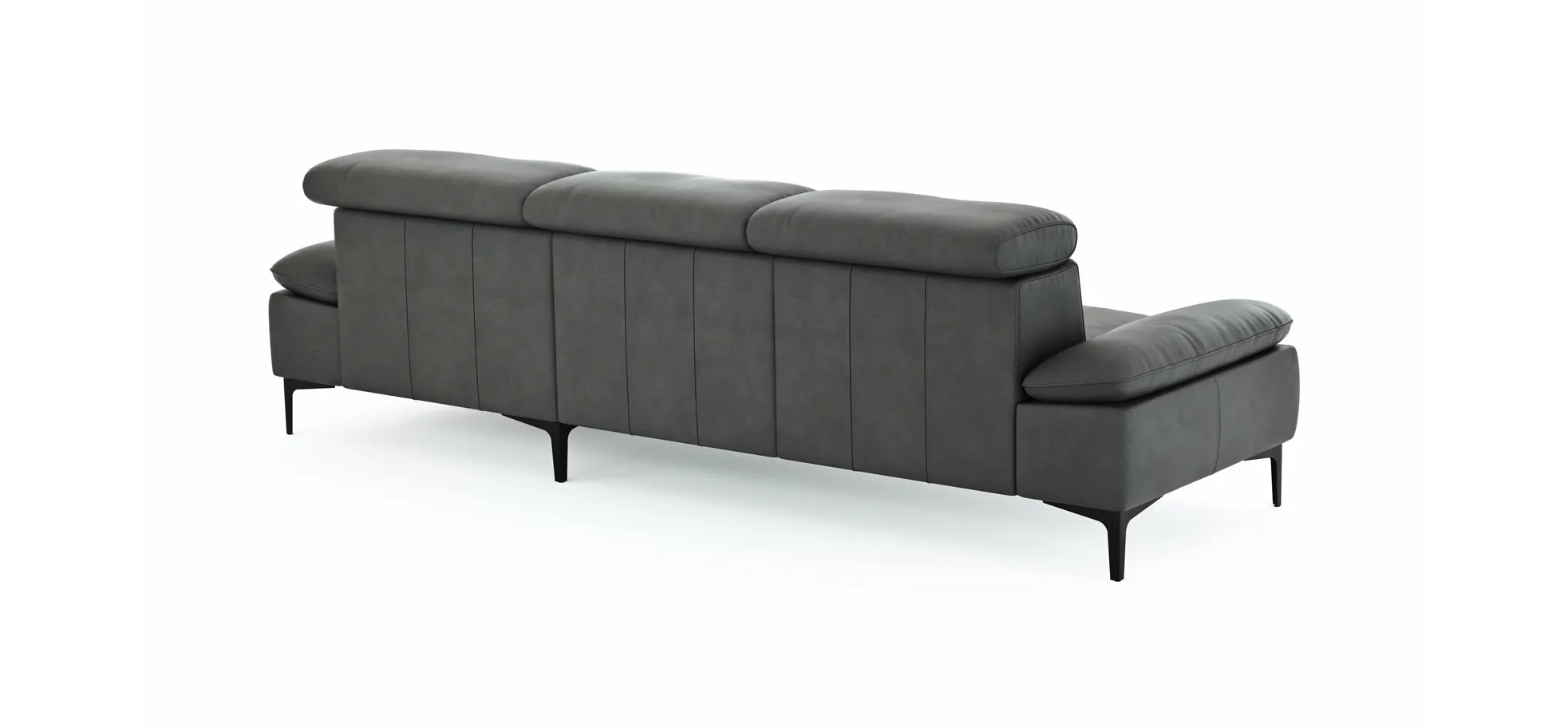 Ecksofa Felipa - 2,5-Sitzer mit Longchair rechts inkl. Kopfteil verstellbar, Leder, Grau