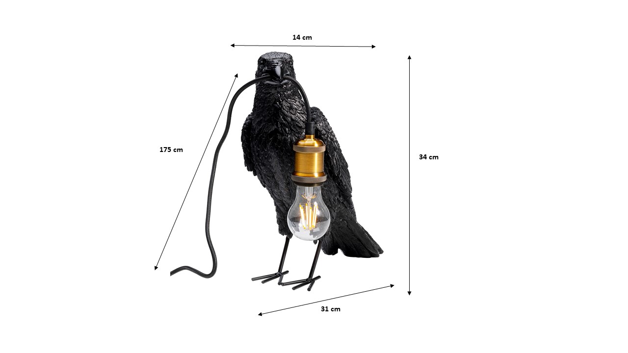 Tischleuchte Animal Crow, matt schwarz - Leuchten