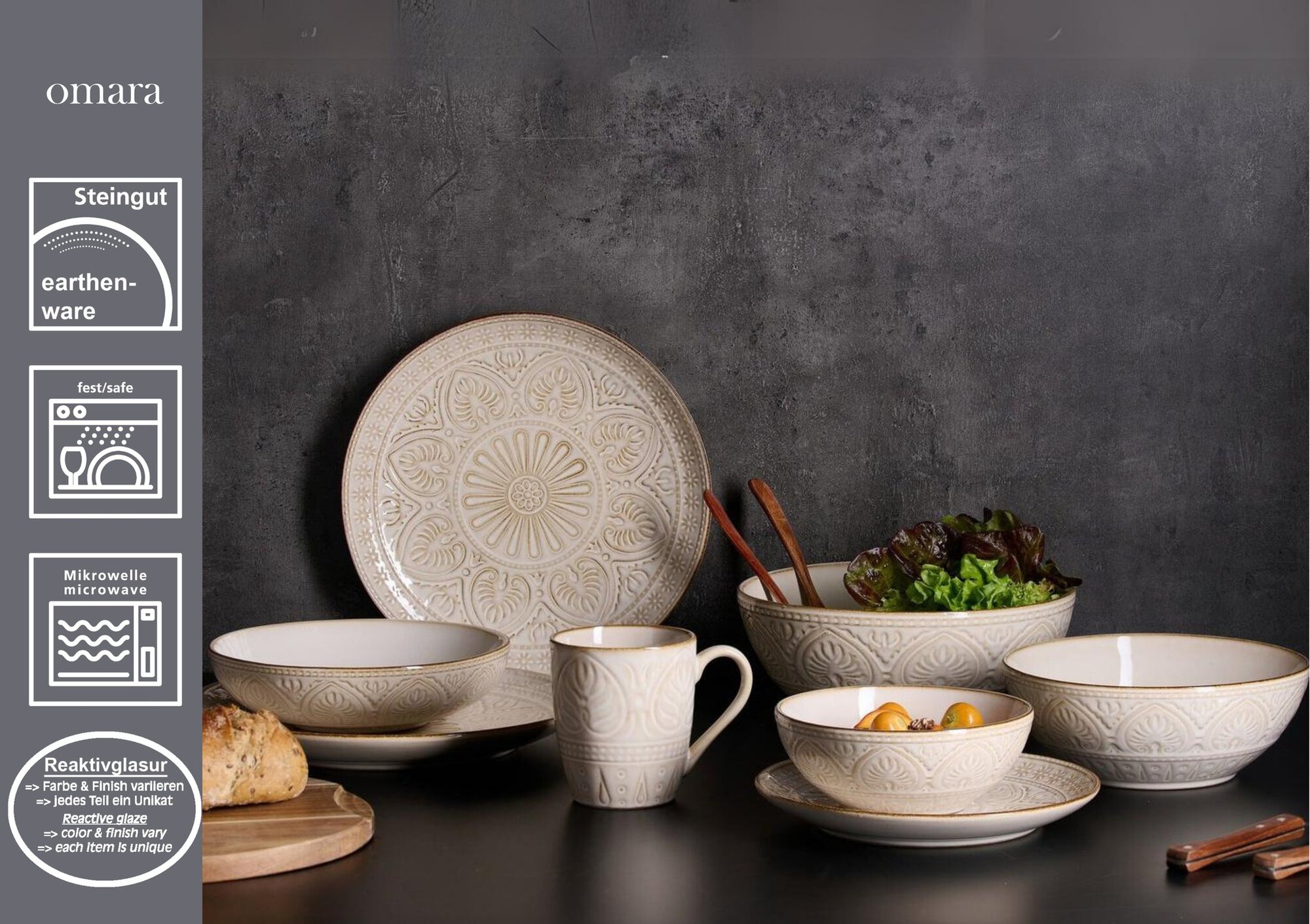 Frühstücksset Omara, 12-Tlg. - steingut, beige